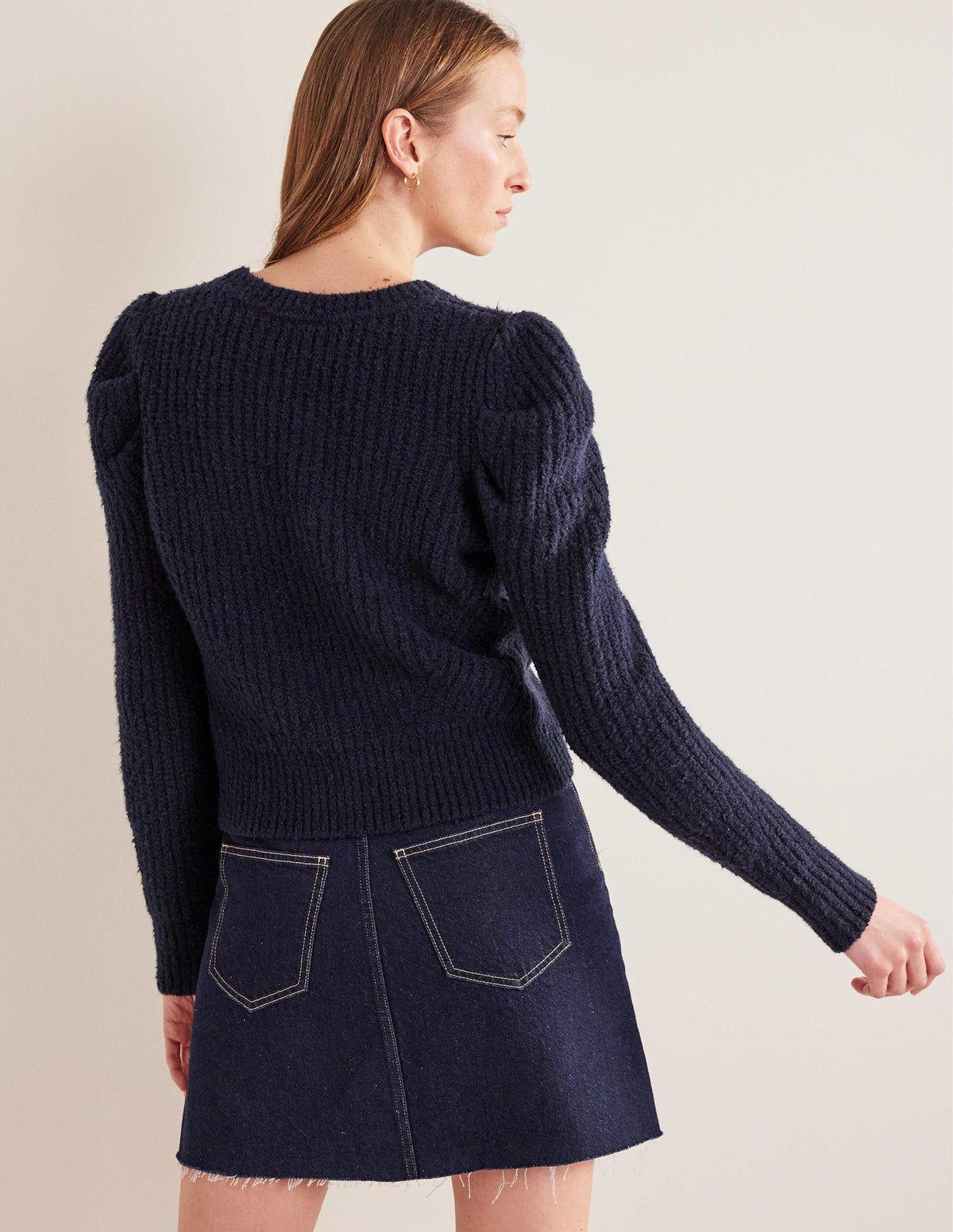 Ripp-Pullover mit Streifen-Strickmuster und Zierfalten-Marineblau - Image 3