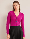 Kurzer Rippstrick-Cardigan aus Merinowolle-Magenta