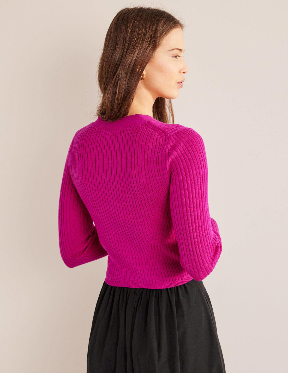 Kurzer Rippstrick-Cardigan aus Merinowolle-Magenta-3