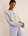 Textured Knitted Bomber Jacket-Silver Melange