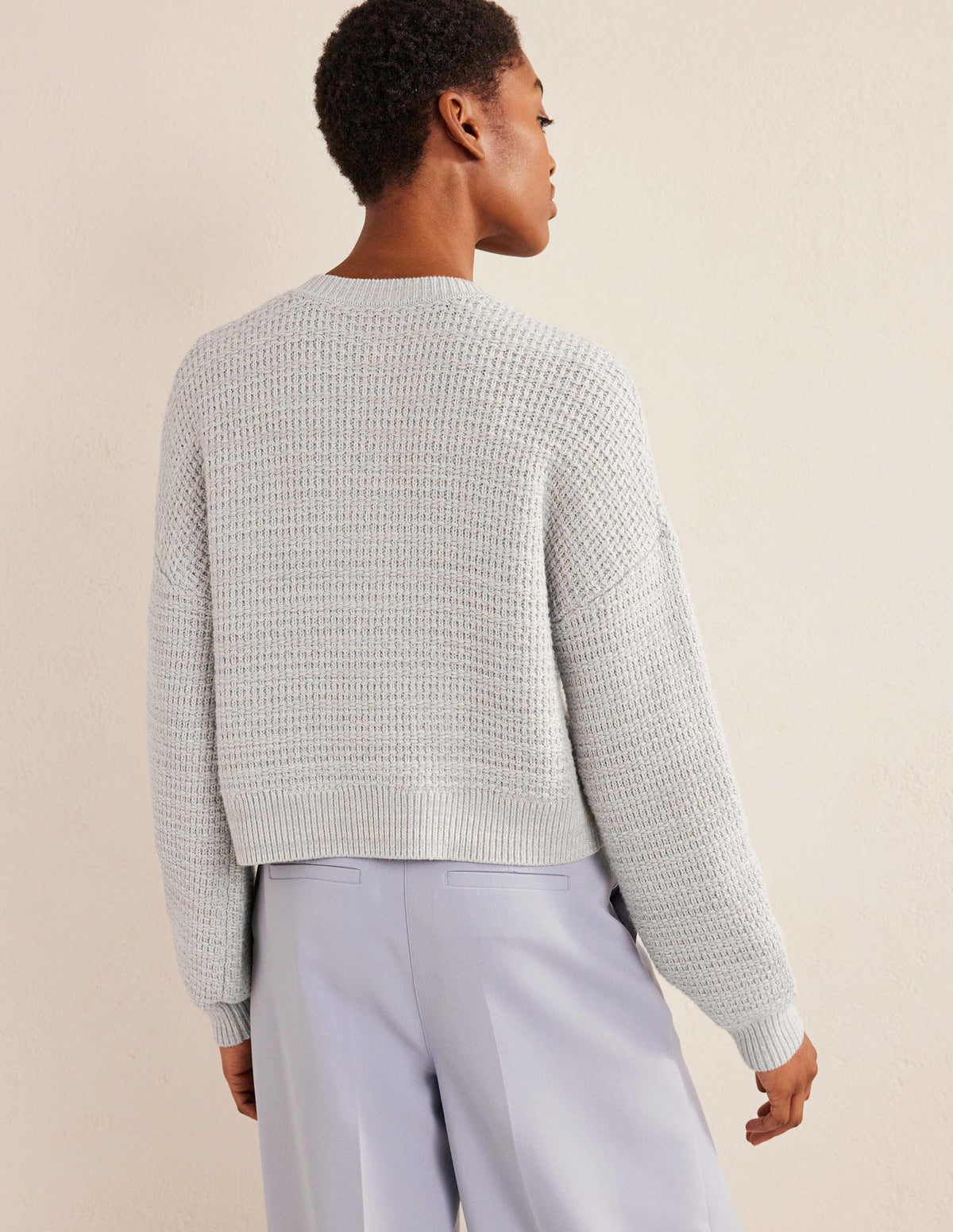 Textured Knitted Bomber Jacket-Silver Melange-3