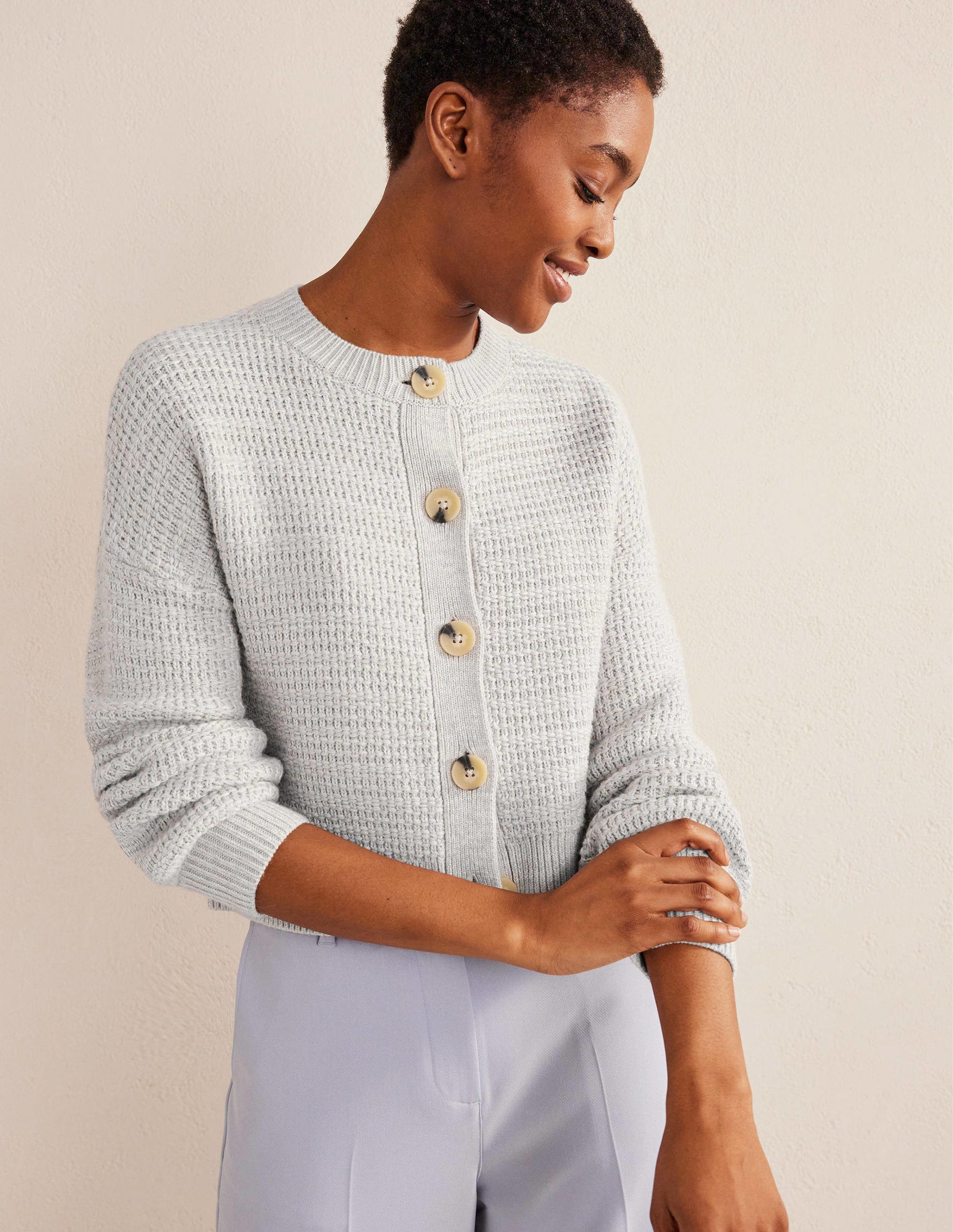 Textured Knitted Bomber Jacket-Silver Melange-4