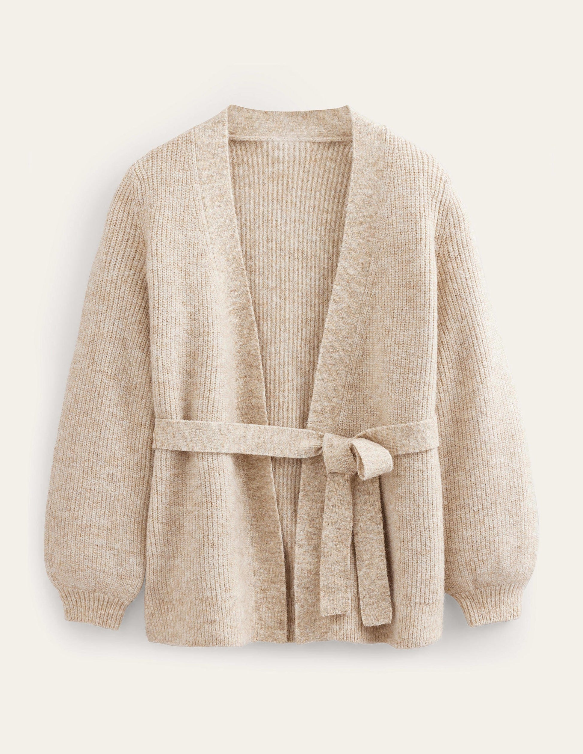 Flauschiger Cardigan mit Gürtel-Mausbraun Melange-6