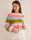 Gerippter Raglanpullover-Regenbogenfarben, Gestreift