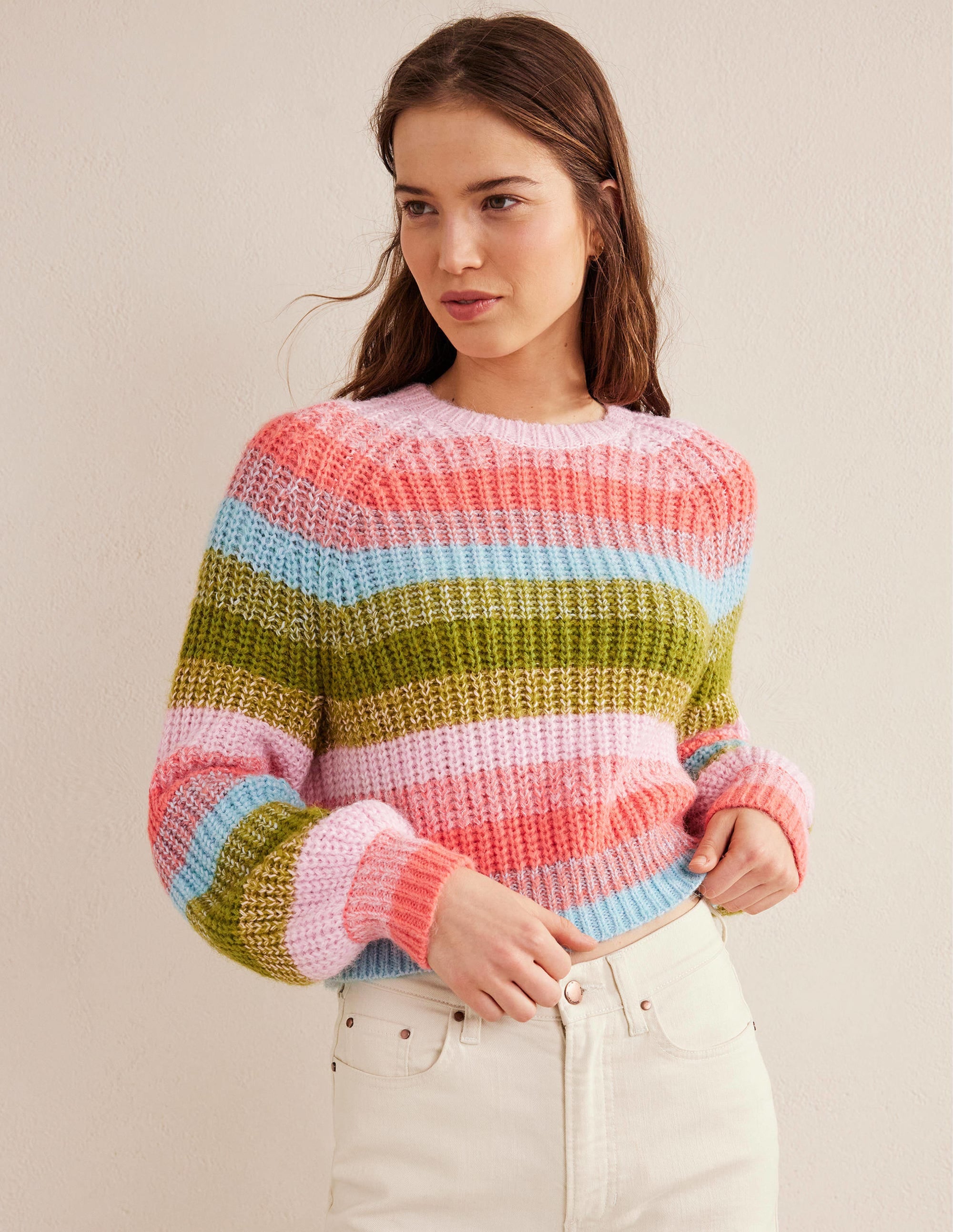Gerippter Raglanpullover-Regenbogenfarben, Gestreift - Image 1