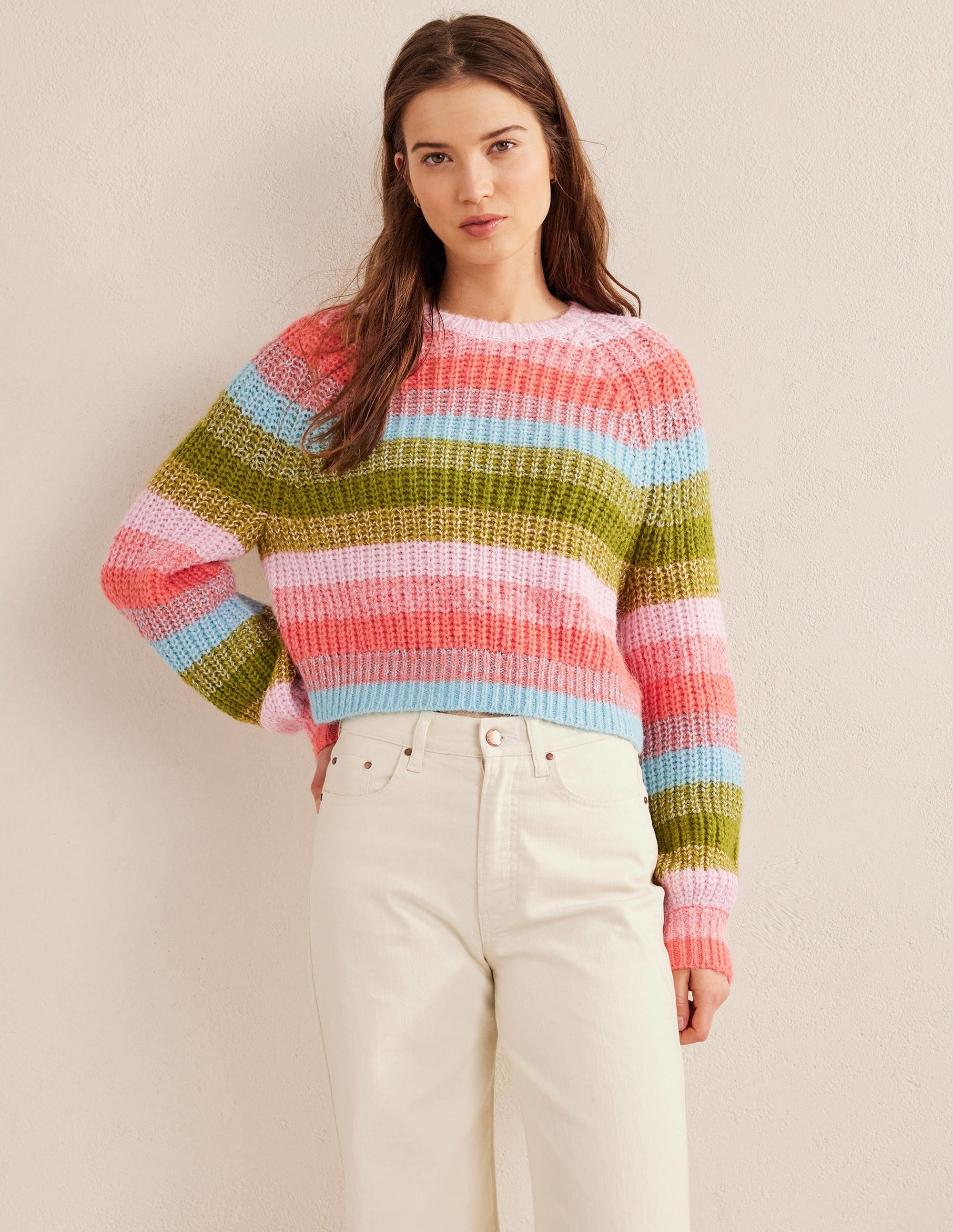 Gerippter Raglanpullover-Regenbogenfarben, Gestreift - Image 4