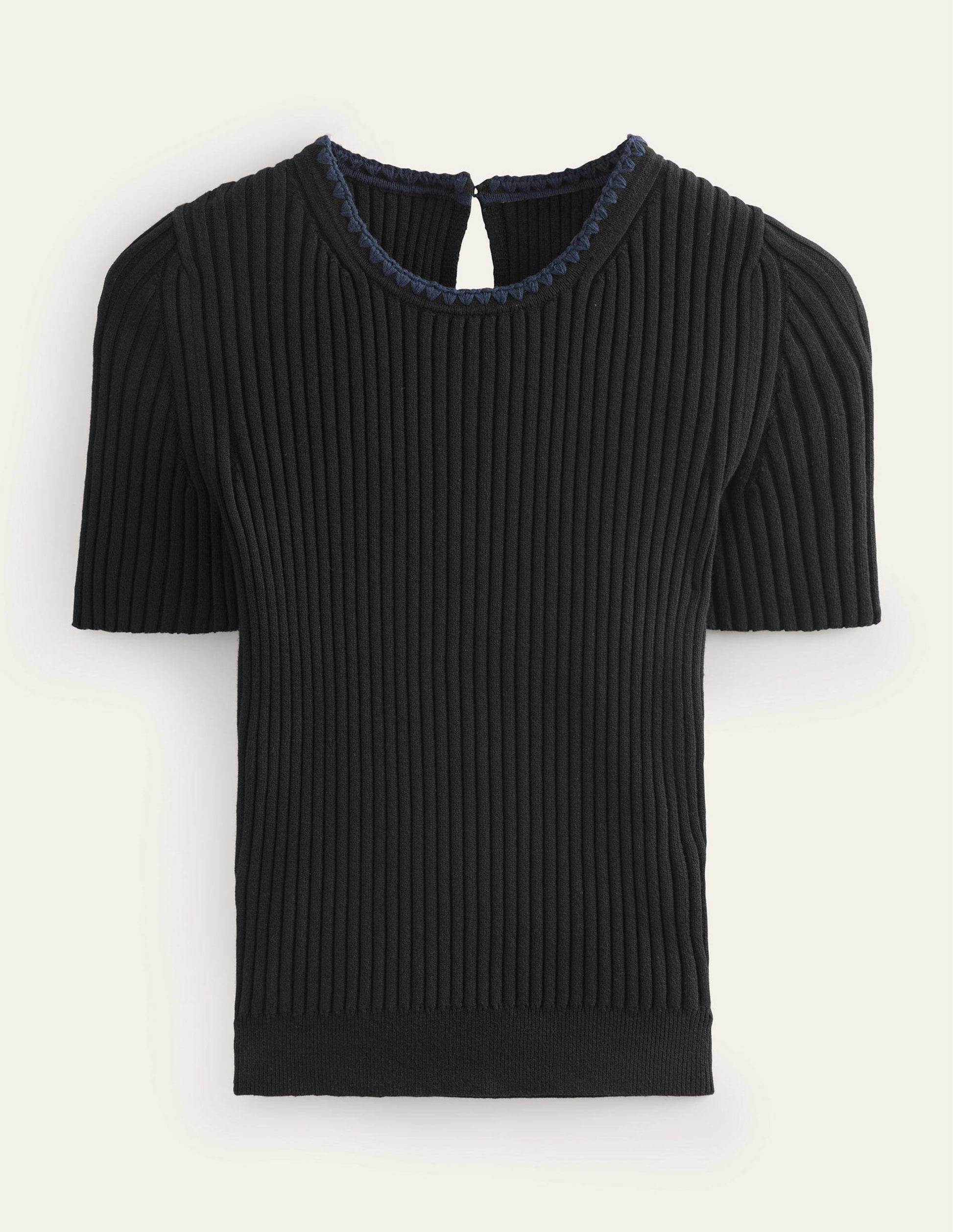 Strick-T-Shirt mit Häkelrand-Schwarz-5