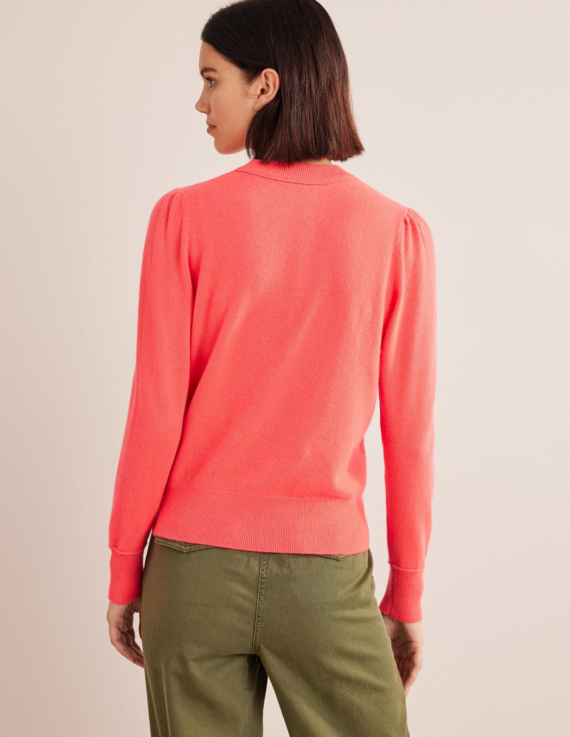 Kaschmirpullover mit Puffärmeln-Helles Wassermelonenrot - Image 3