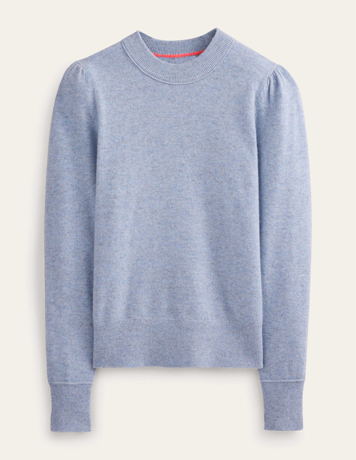 Kaschmirpullover mit Puffärmeln-Blau Melange - Image 5