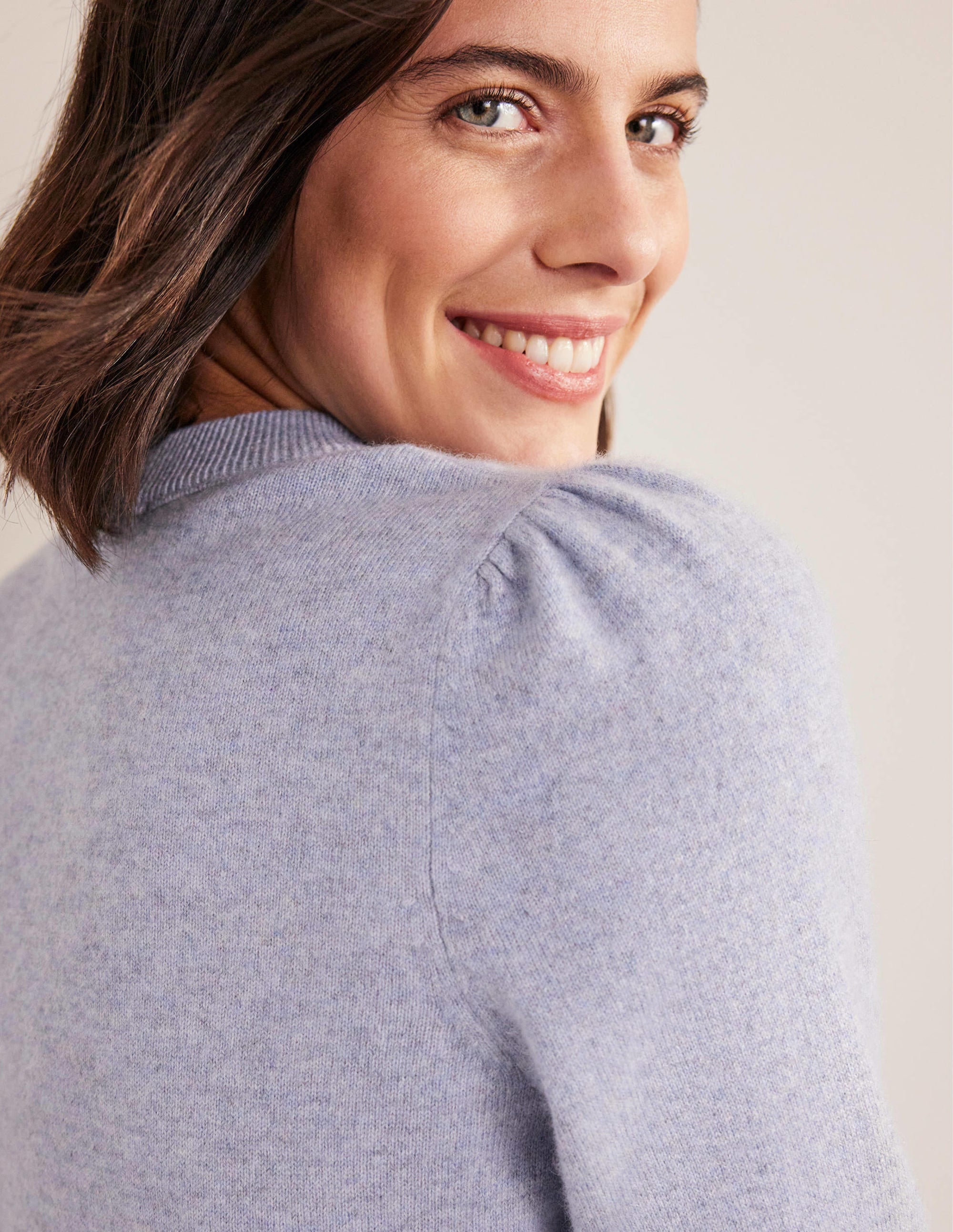 Kaschmirpullover mit Puffärmeln-Blau Melange - Image 2