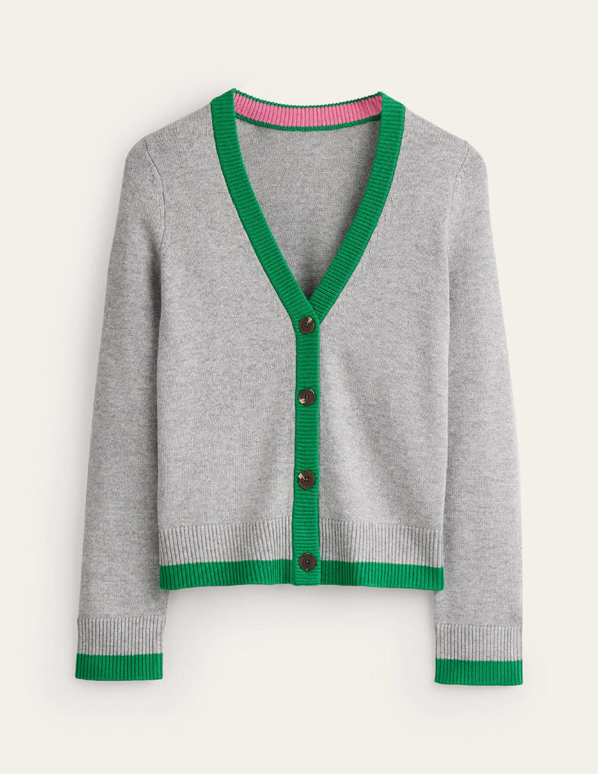 Gilet Alma à détail contrastant-Gris chiné, vert tambourin-5