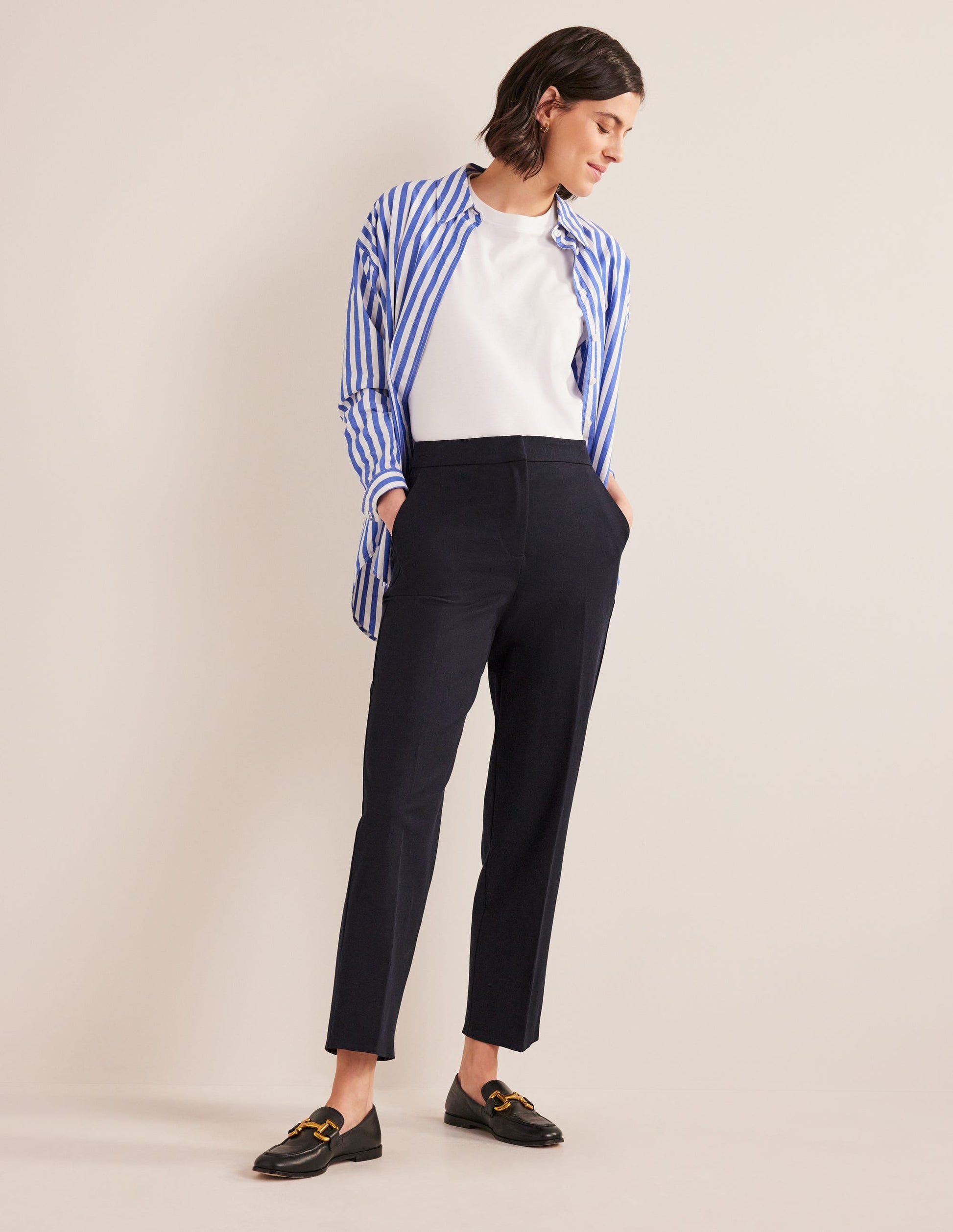 Pantalon droit en bi-stretch-Bleu marine-1