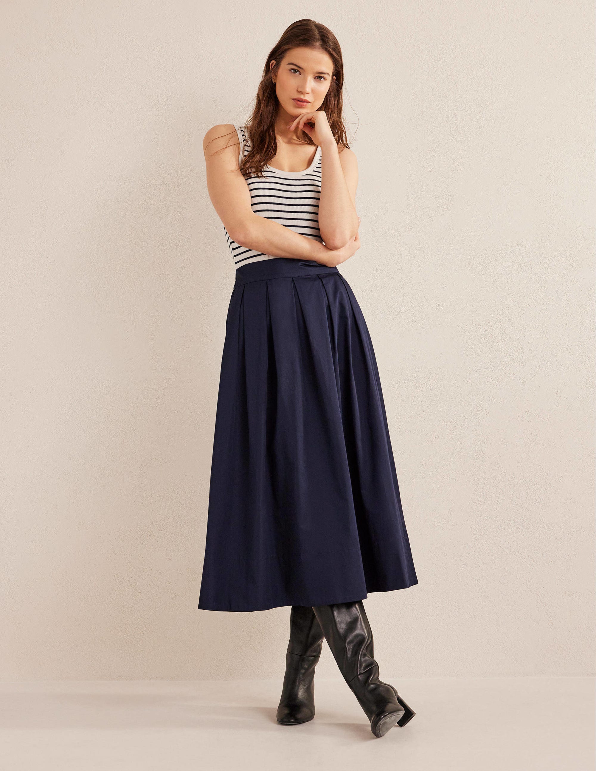 Satin-Midirock mit Plisseefalten-Marineblau - Image 1