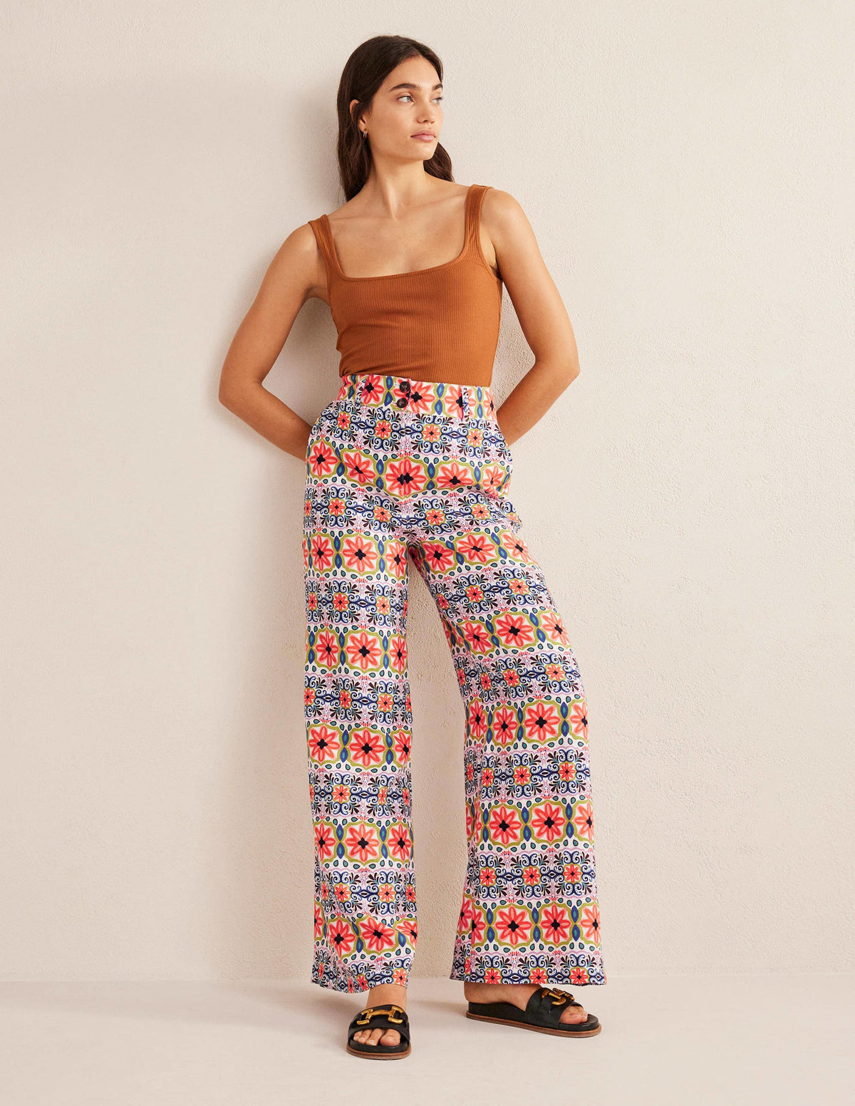 Gemusterte Leinenhose mit weitem Bein-Bunt, Gestreiftes Gobelinmuster - Image 6