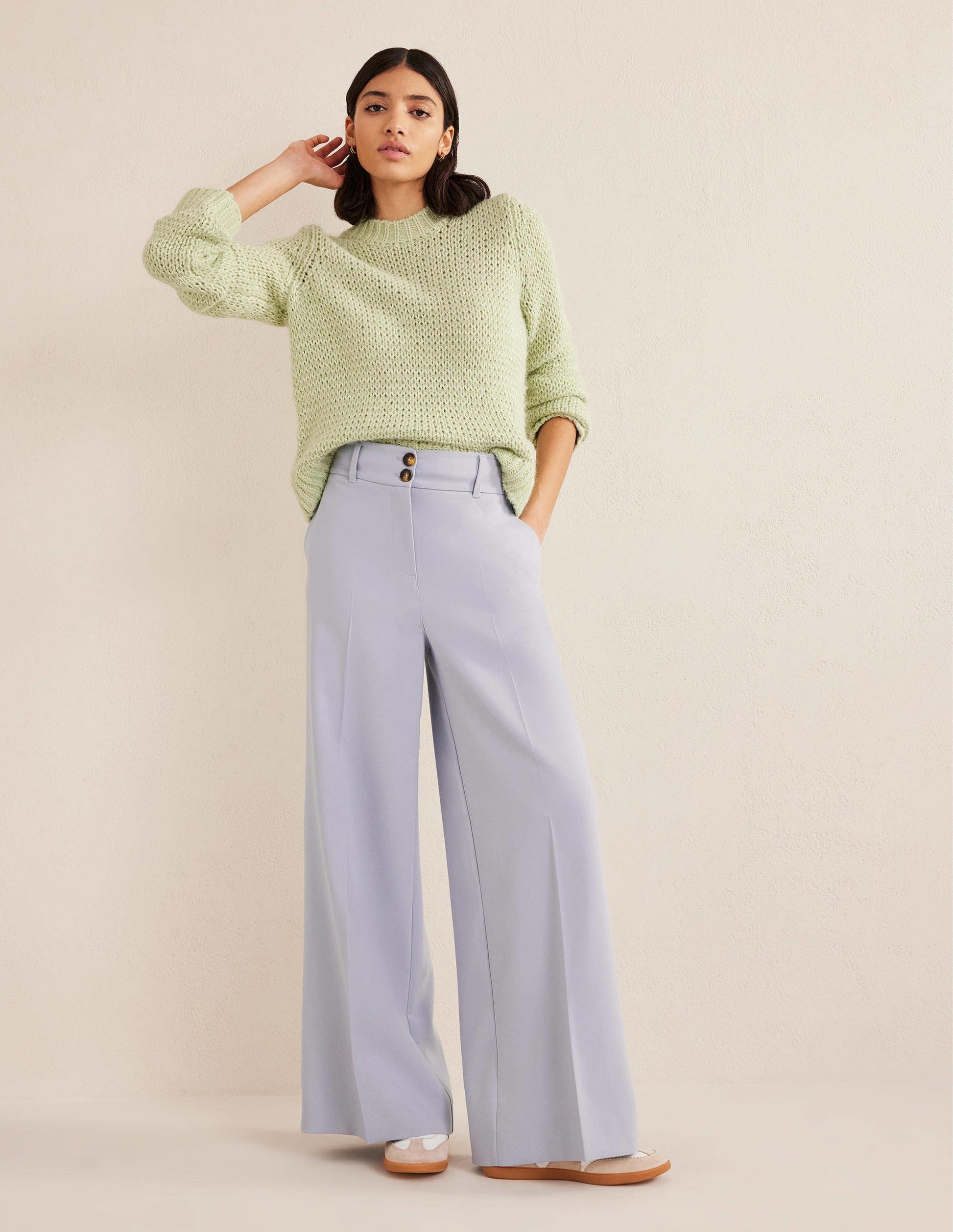 High Rise Wide Leg Trousers-Blue Blizzard-1