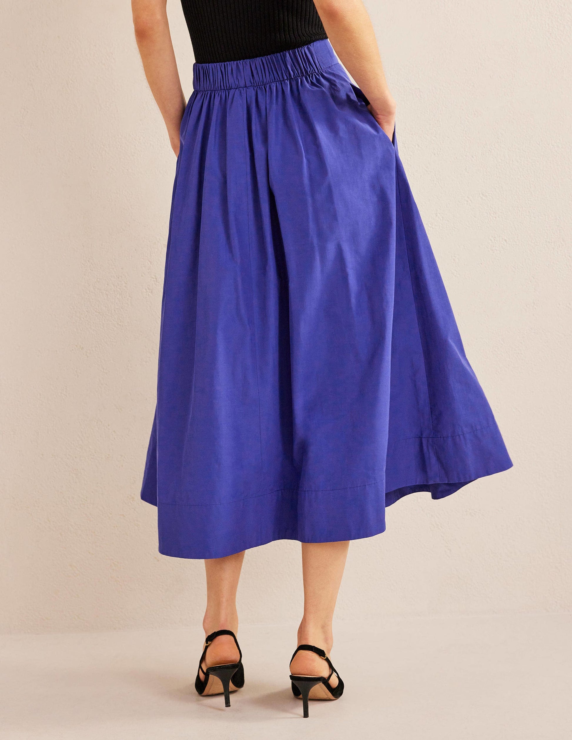 Taffeta Pull-on Midi Skirt-Blue Herron-3