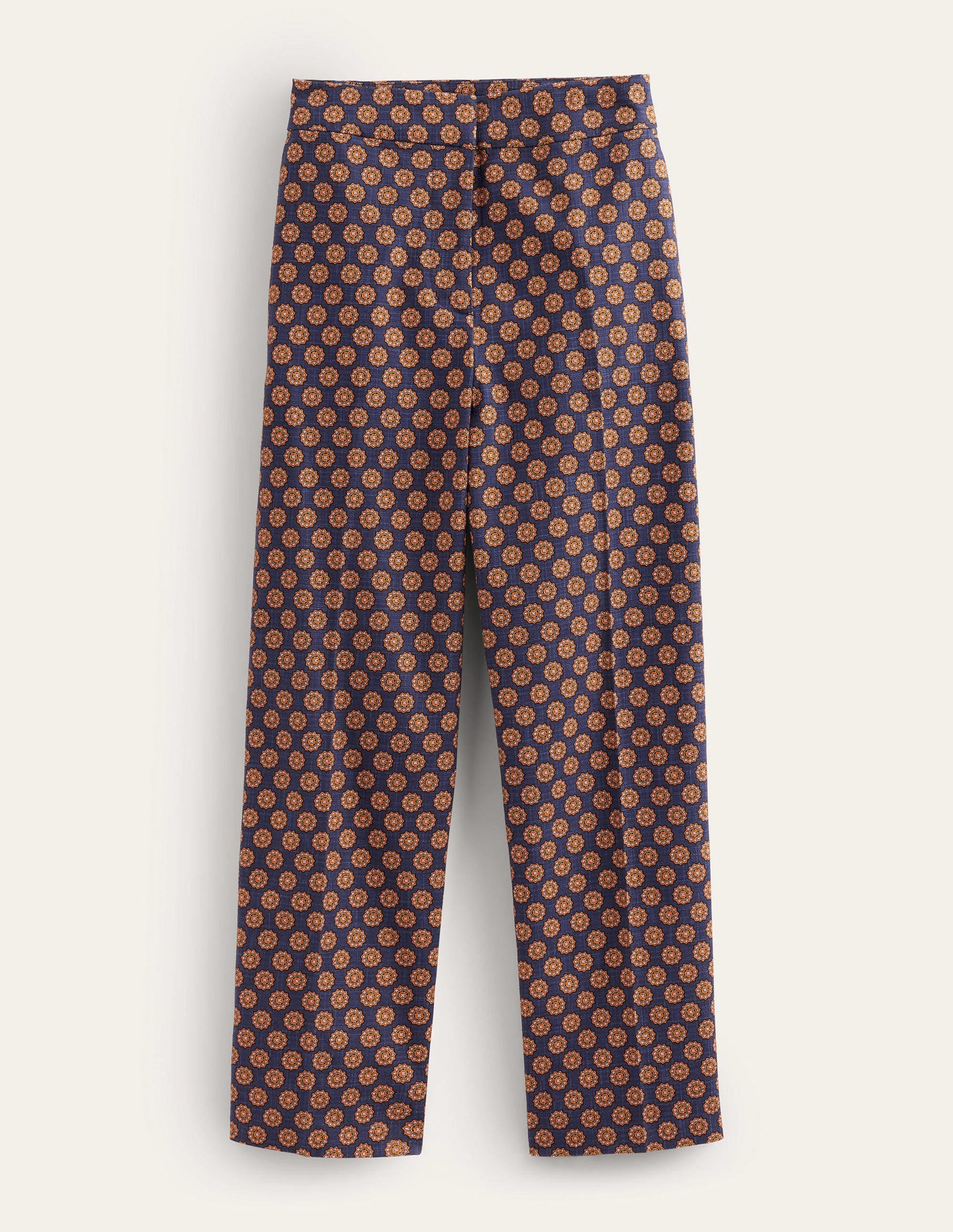 Gemusterte Hose mit geradem Bein-Navy, Sonnenblumen-Geomuster-6