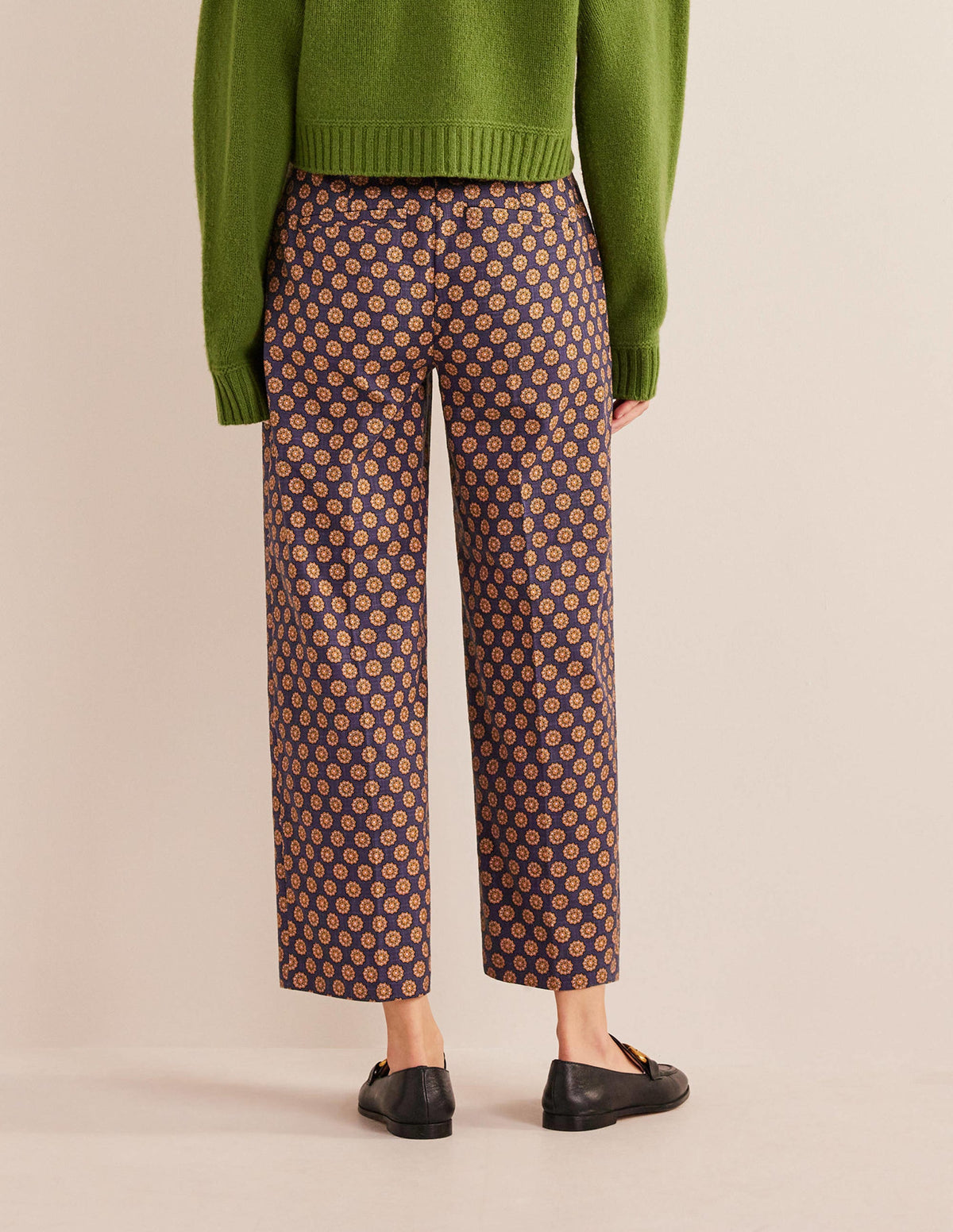 Gemusterte Hose mit geradem Bein-Navy, Sonnenblumen-Geomuster-3