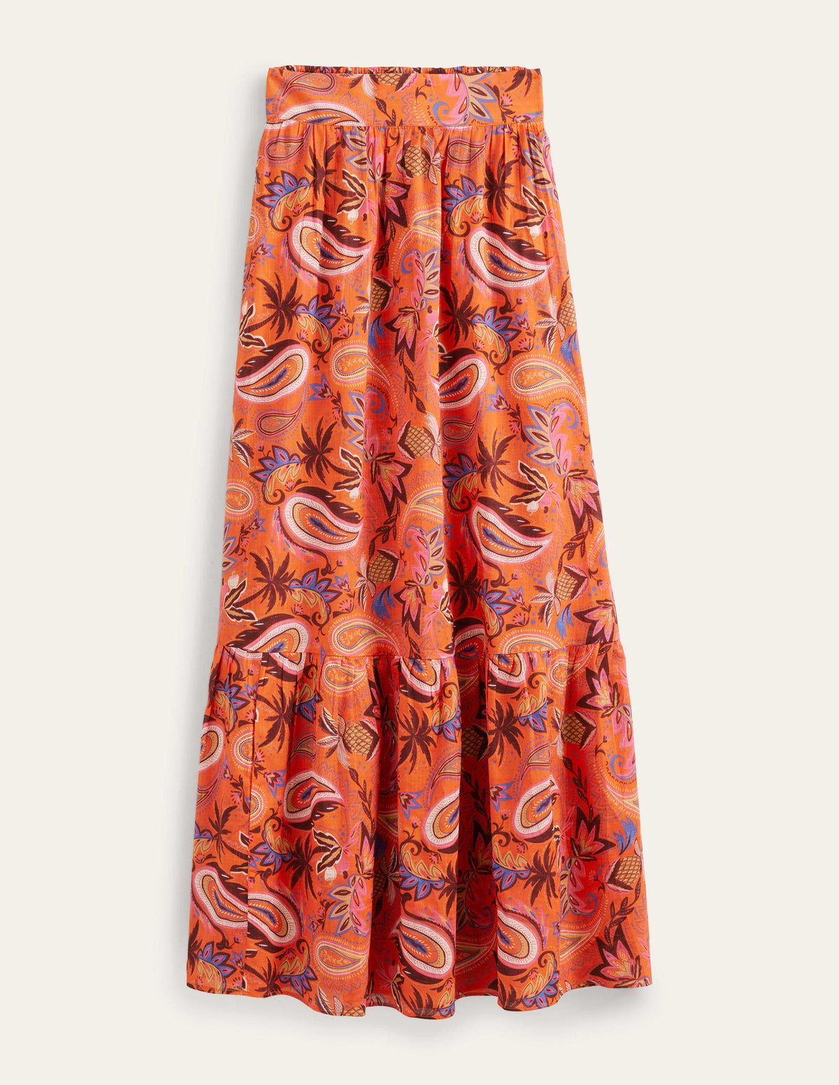 Tiered Cotton Maxi Skirt-Coral, Paradise Paisley-5