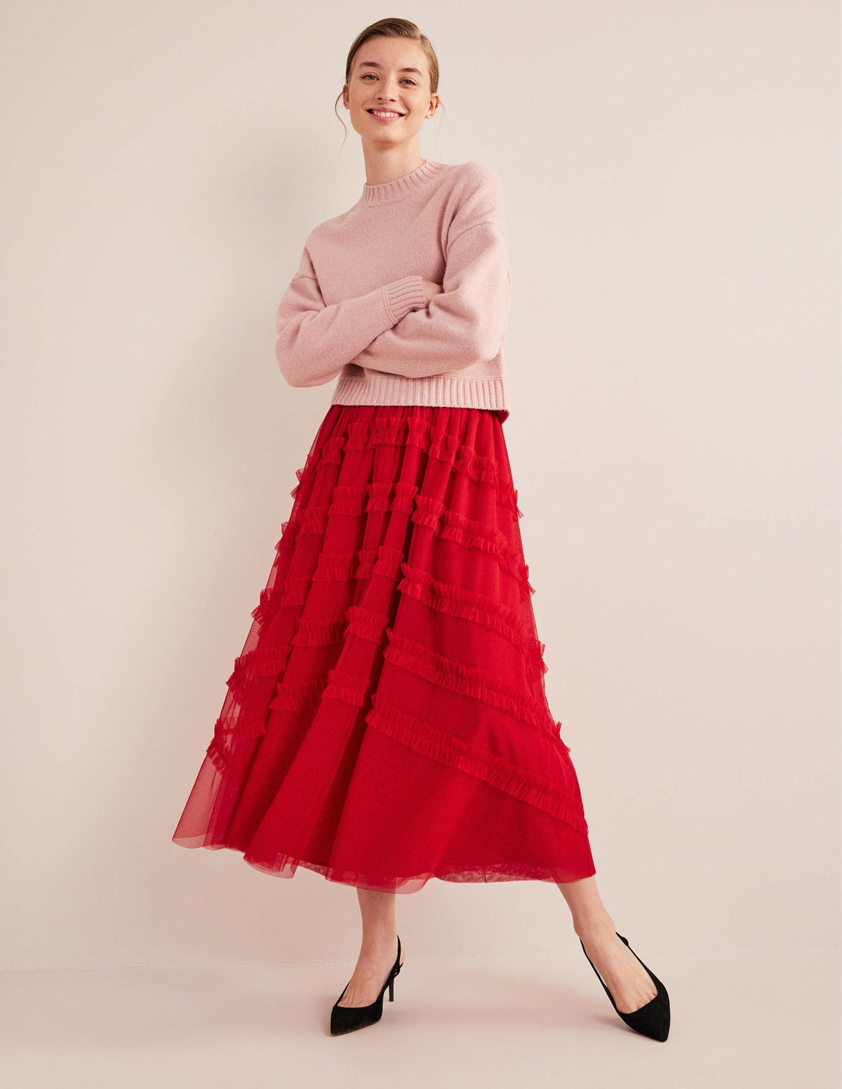 Tulle Occasion Midi Skirt-Dark Rose - Image 1