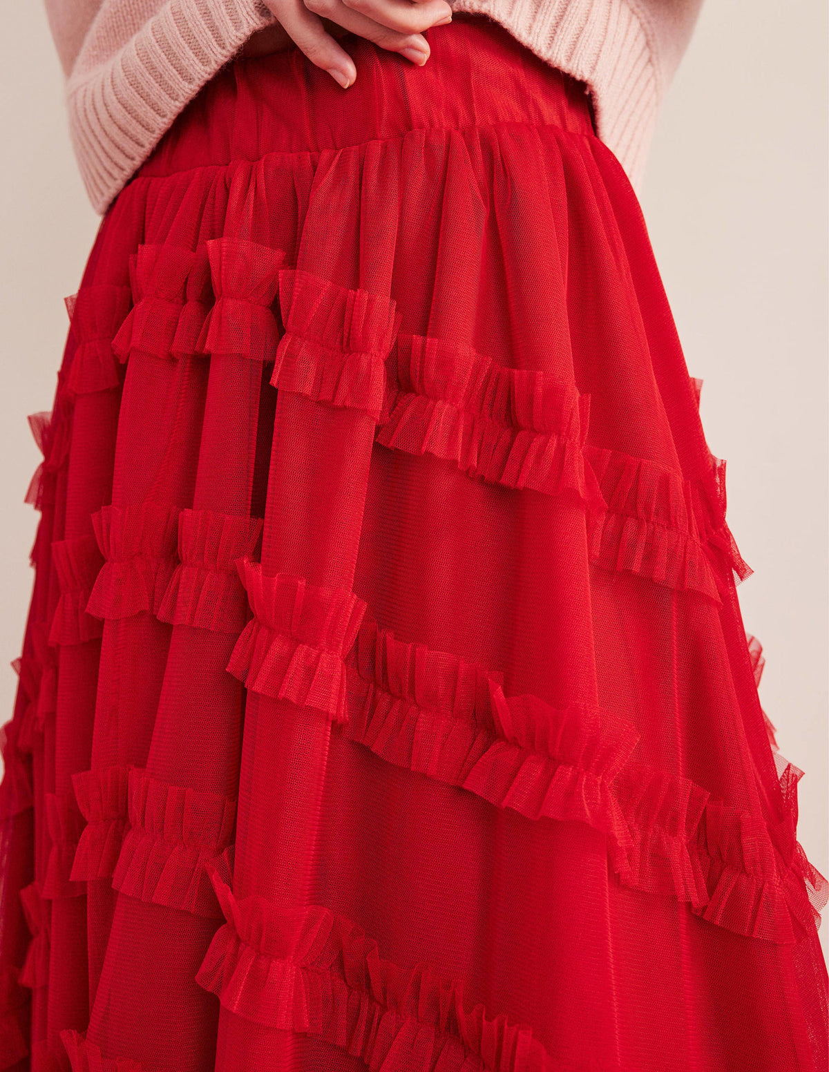 Tulle Occasion Midi Skirt-Dark Rose-2