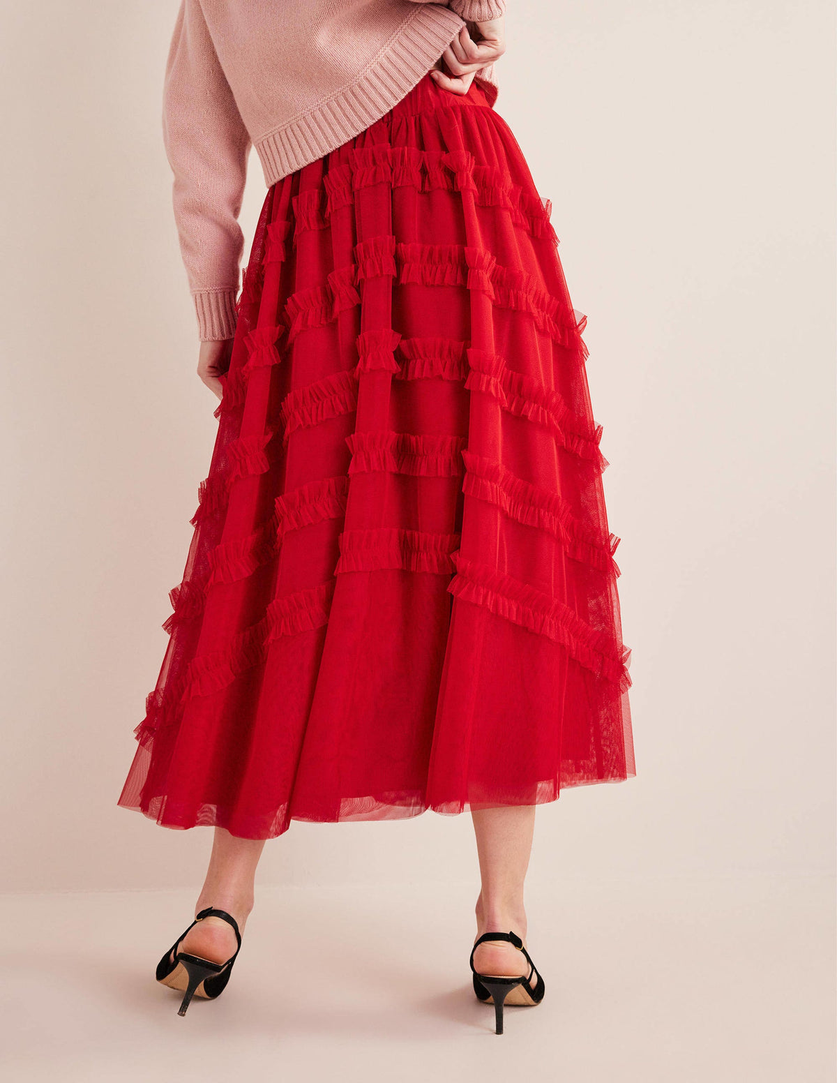 Tulle Occasion Midi Skirt-Dark Rose - Image 3