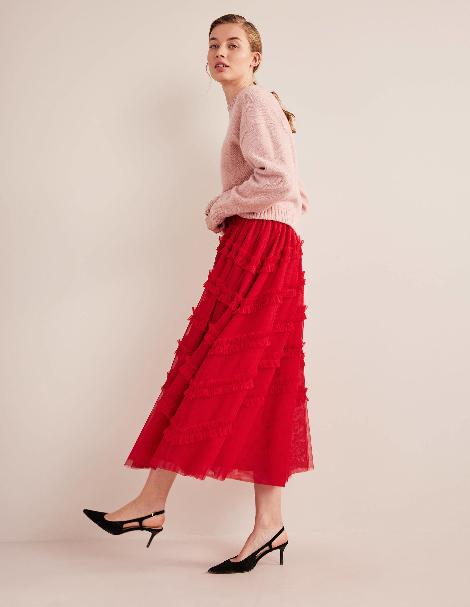 Tulle Occasion Midi Skirt-Dark Rose-5