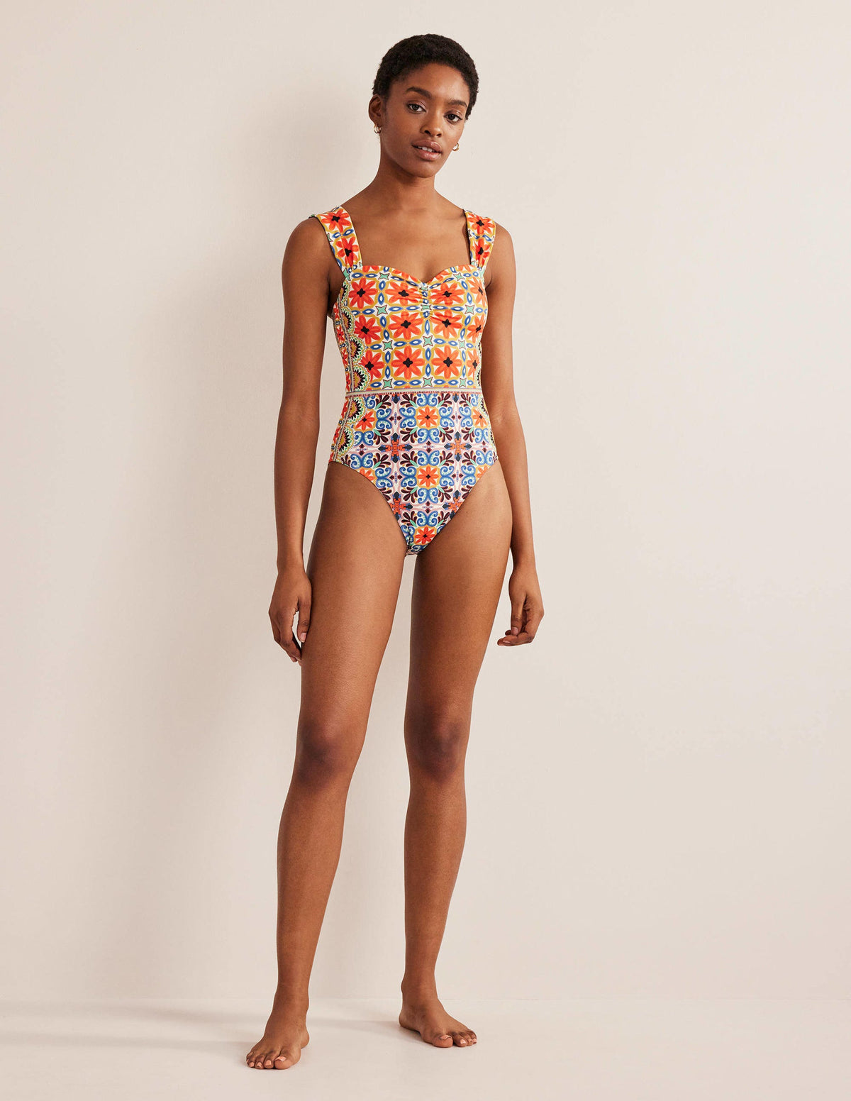 Maillot de bain plissé avec encolure en cœur-Lys tigré, motif géométrique tapisserie - Image 5