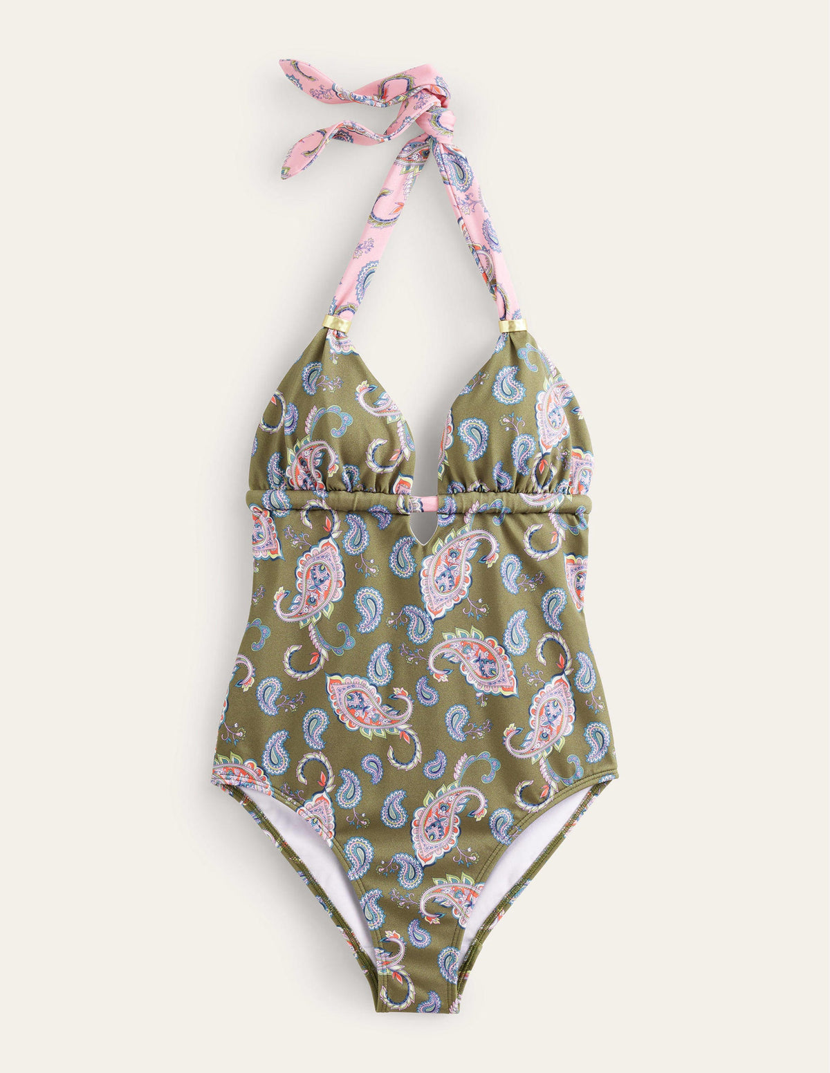 Beaded Gather Halter Swimsuit-Basil, Paisley Pome - Image 5