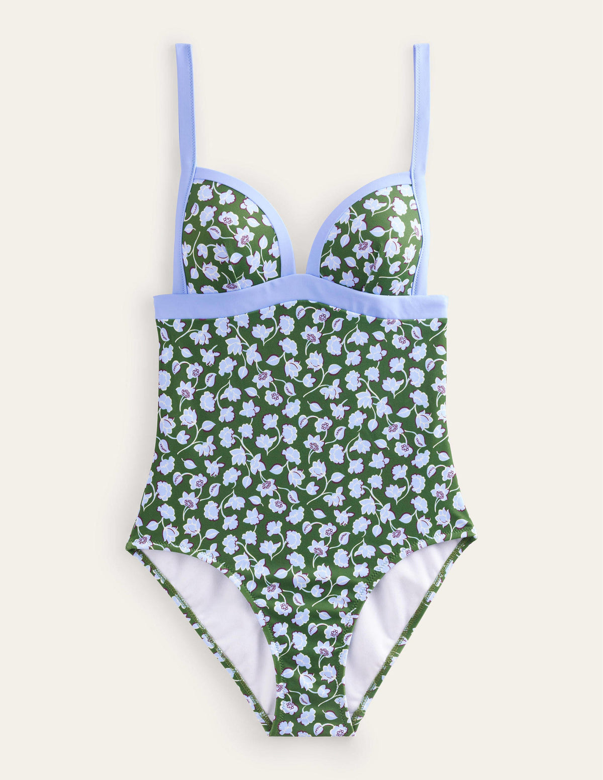 Triangel-Badeanzug mit Einsätzen-Wintergrün, Blaue Blumen-5