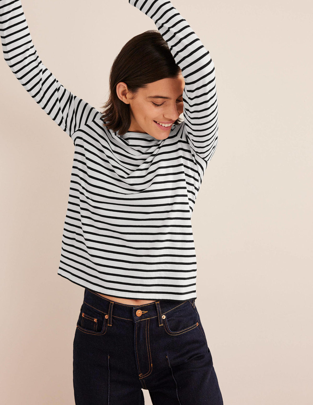 Bea Breton-Shirt mit langen Ärmeln-Naturweiß, Schwarz-1