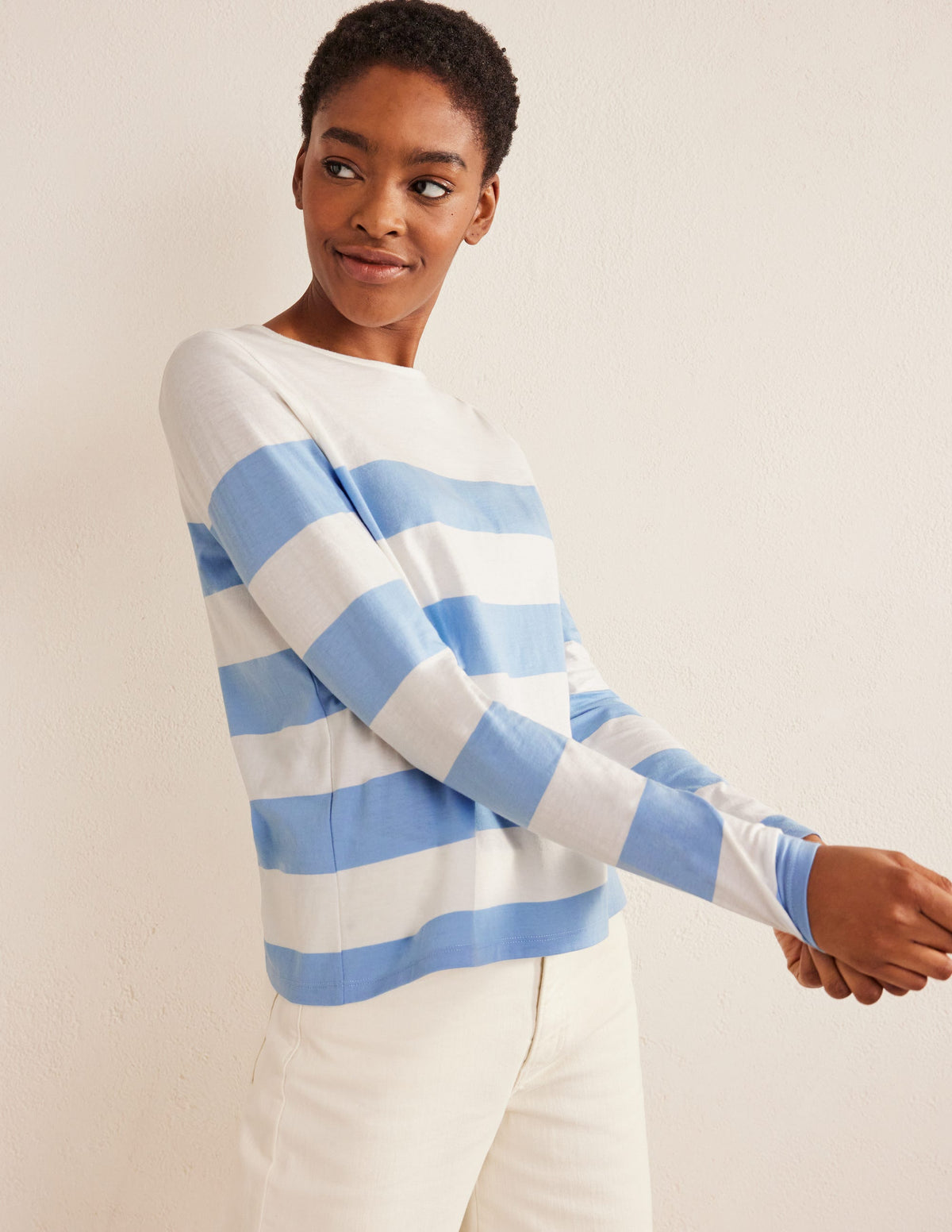 Bea Breton-Shirt mit langen Ärmeln-Flachsblau/Naturweiß, Breite Streifen-4