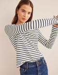 Bea Breton-Shirt mit langen Ärmeln-Naturweiß/Marineblau