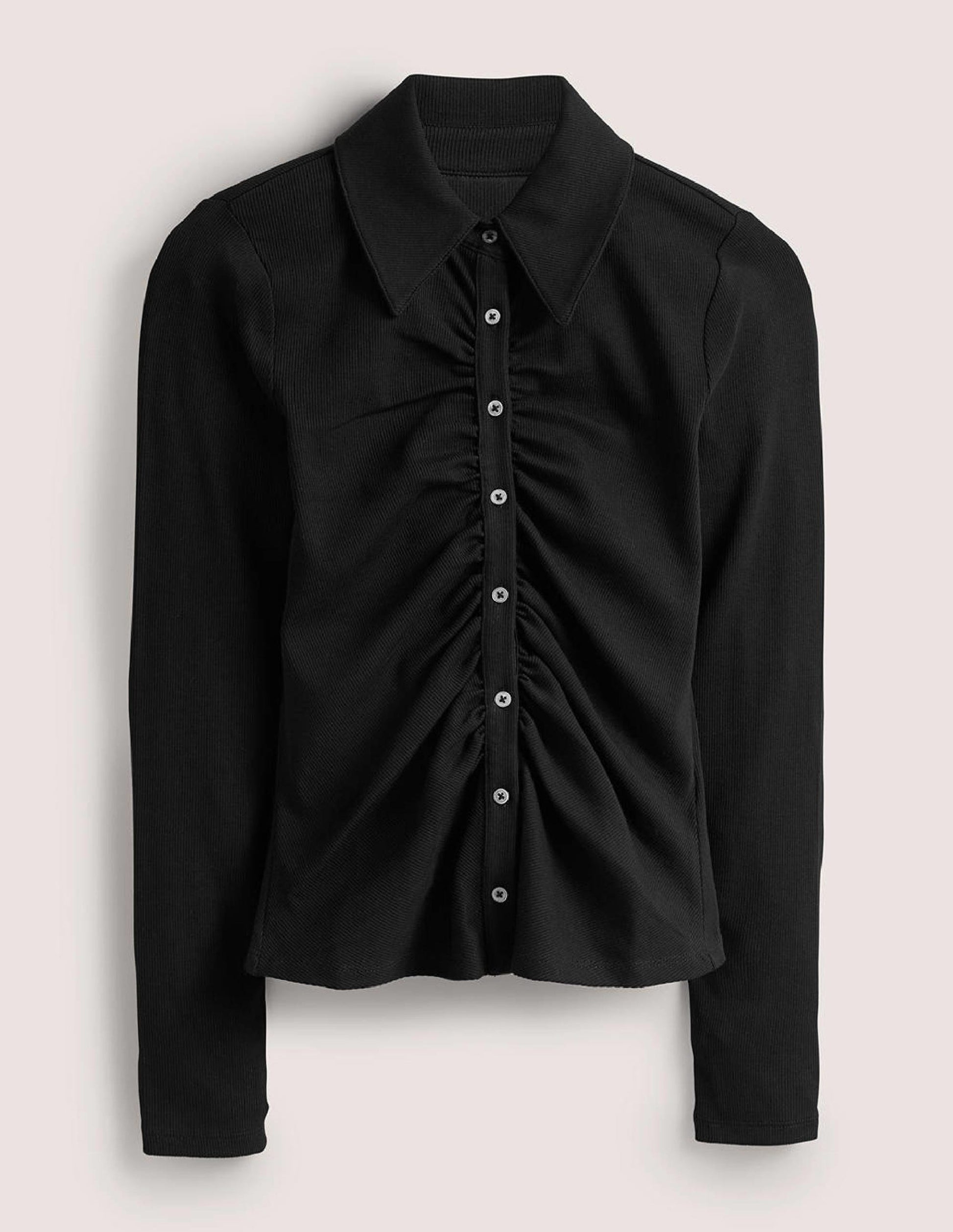 Vorne gerafftes Jerseyhemd-Schwarz-7