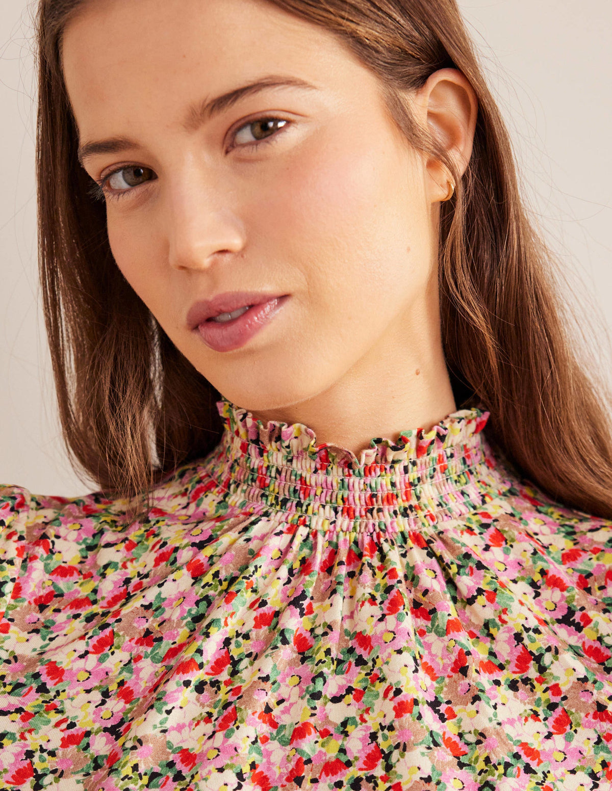 Smocked Neck Printed Top-Multi, Floral - Image 2