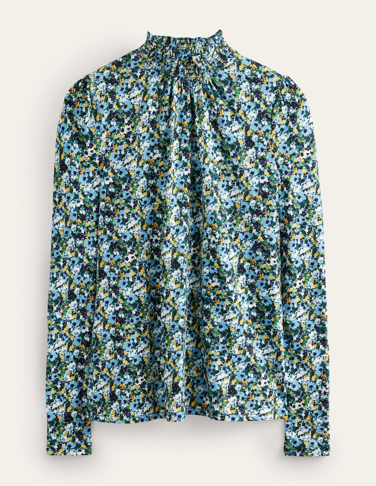 Gemustertes Oberteil mit gesmoktem Kragen-Navy, Blumenmuster - Image 5