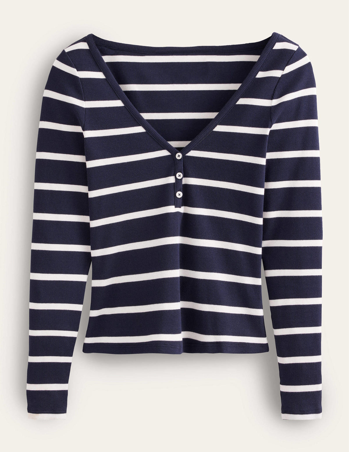Henley Ribbed Top-Navy, Ivory-5
