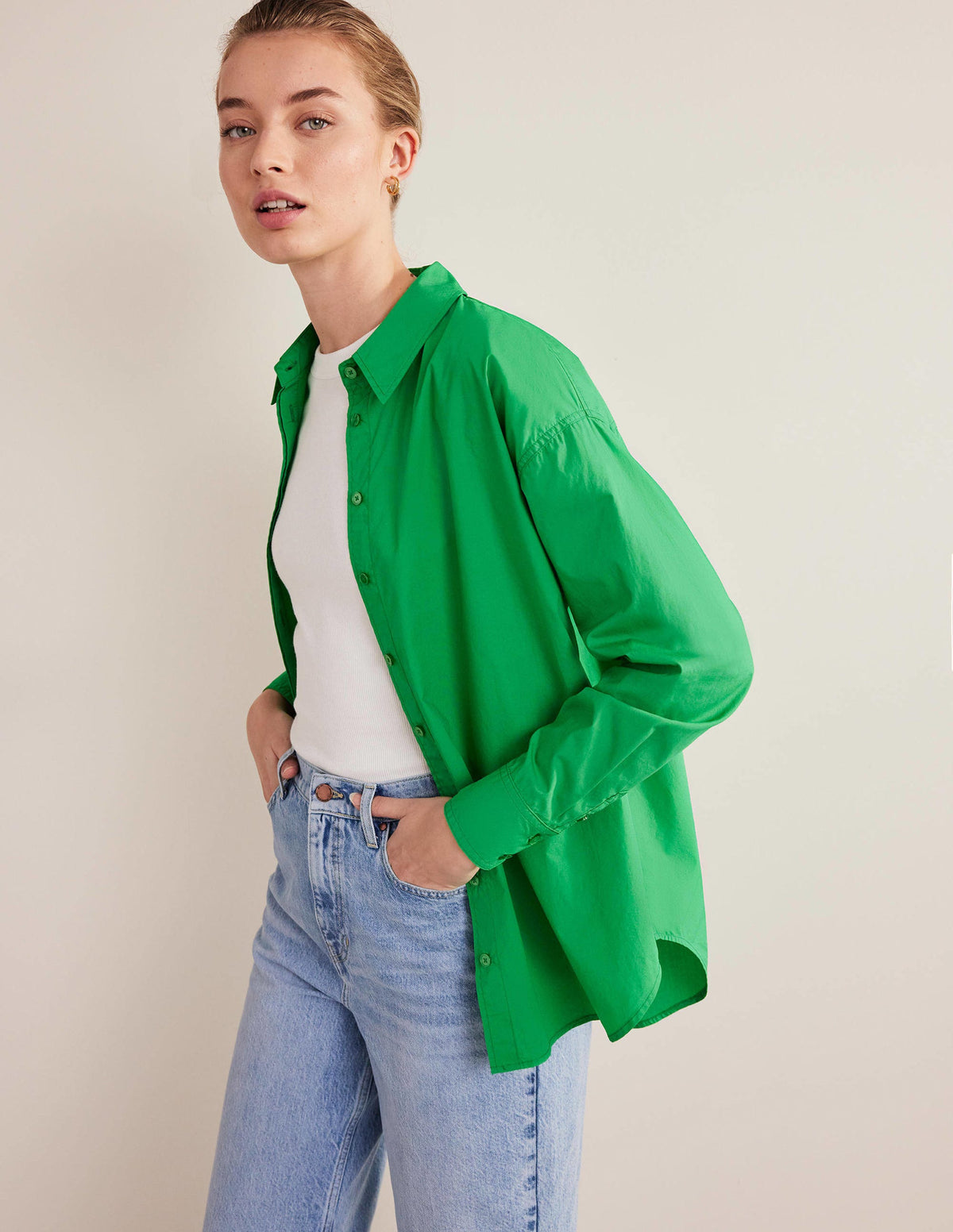 Chemise oversize en coton-Abeille verte-1