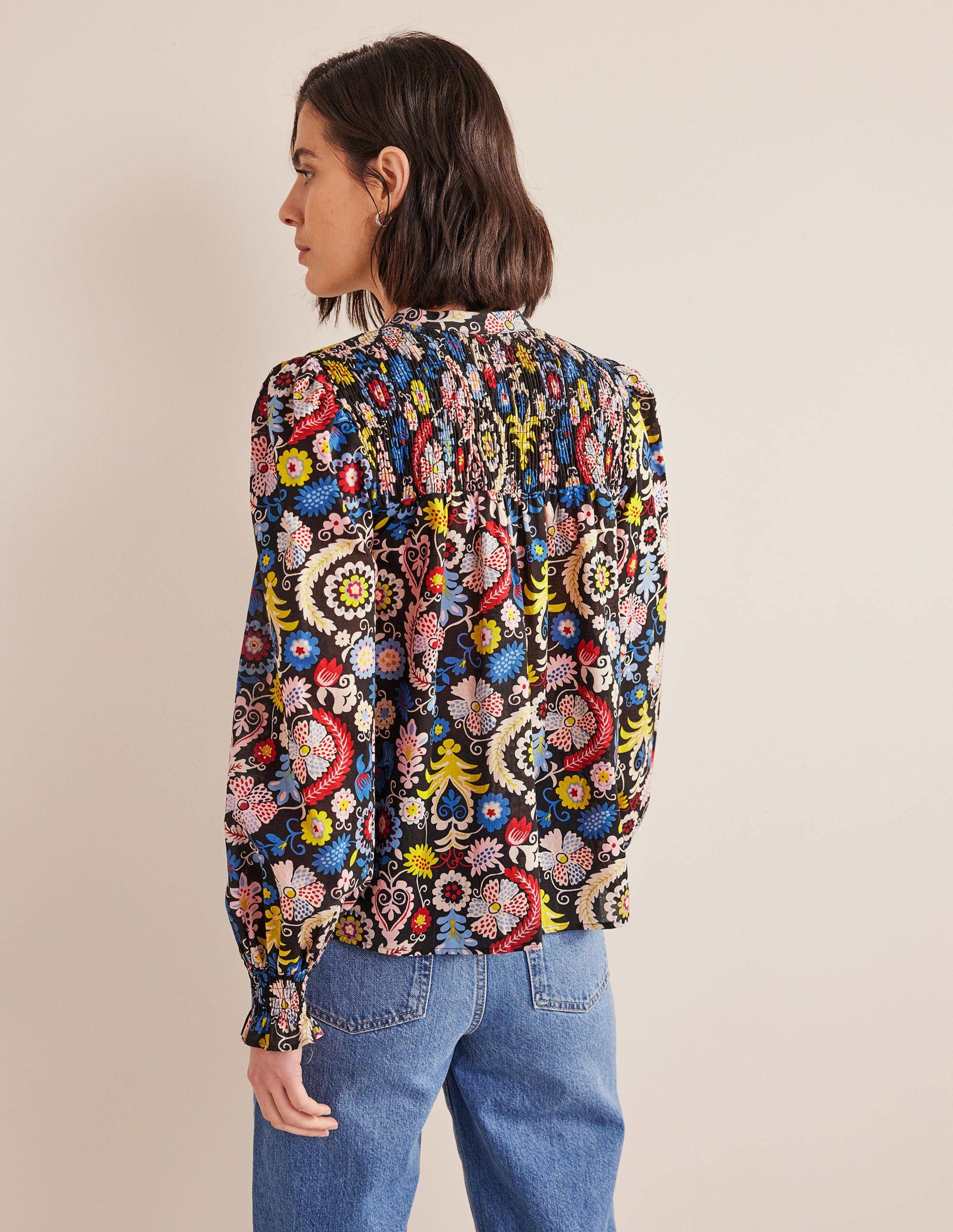Baumwollbluse mit gesmokter Passe-Bunt, Tropencharme-3