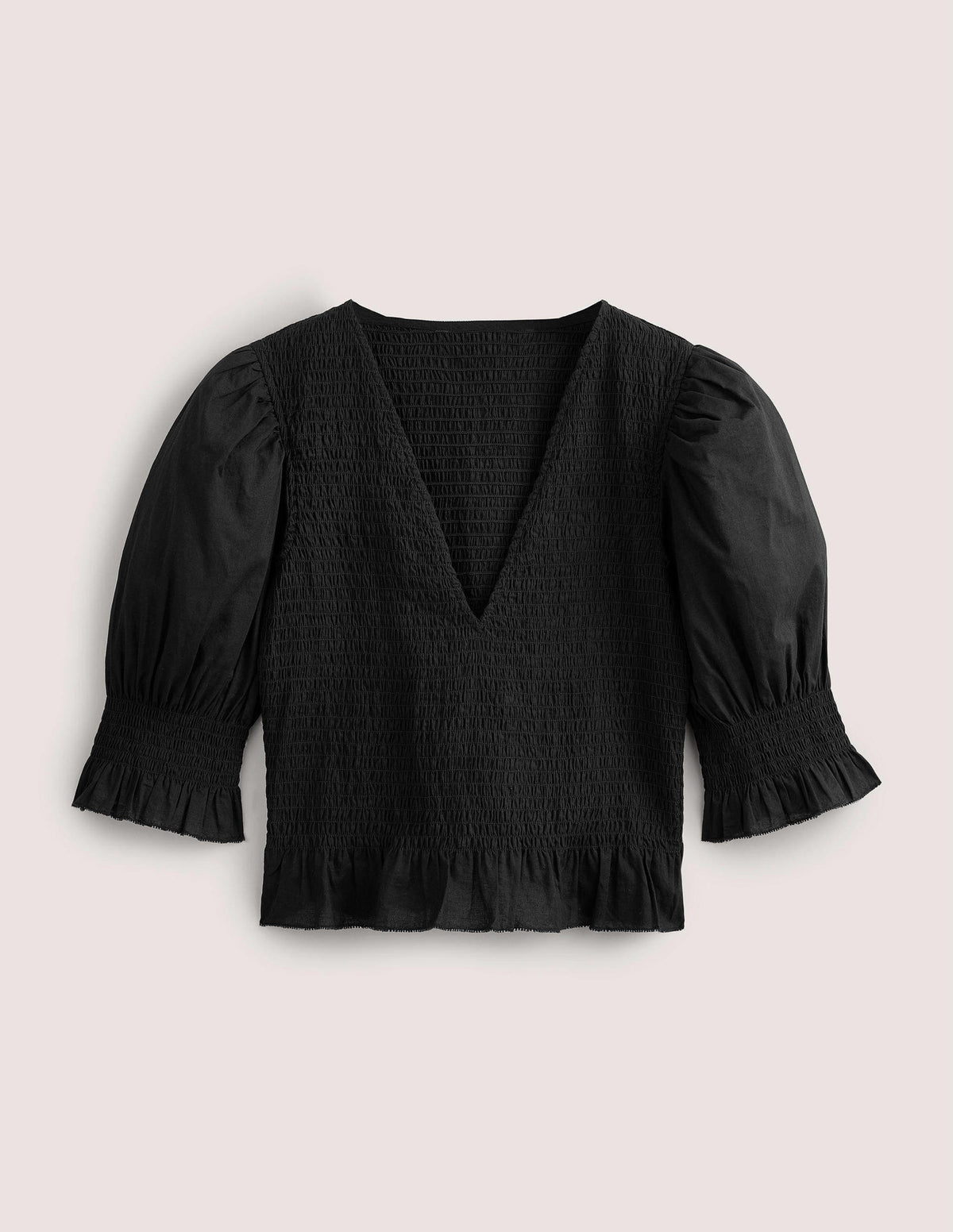 Top court avec corsage à smocks-Noir-5
