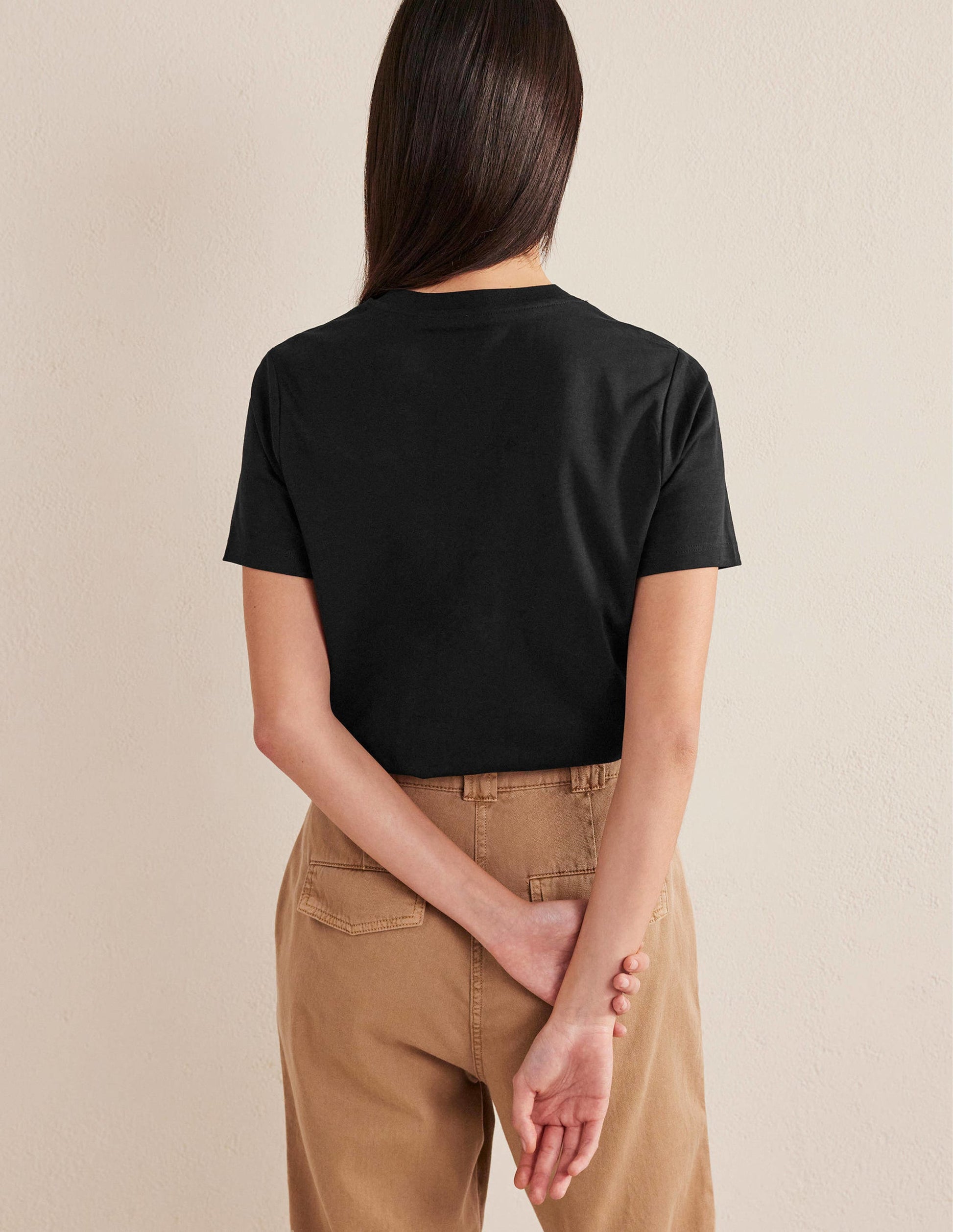 Baumwoll-T-Shirt mit Rundhalsausschnitt-Schwarz-3