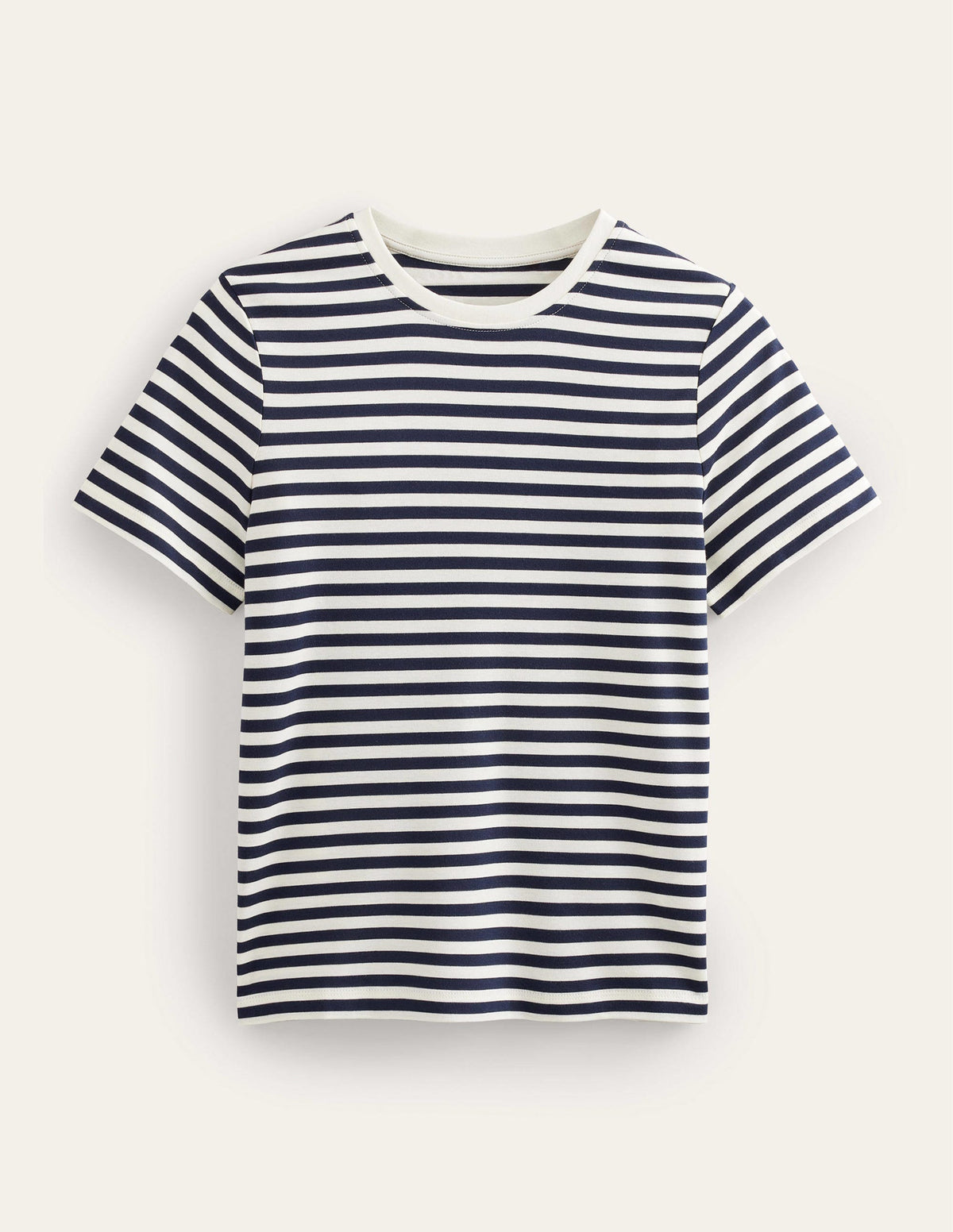 Baumwoll-T-Shirt mit Rundhalsausschnitt-Naturweiß/Marineblau, Gestreift-5