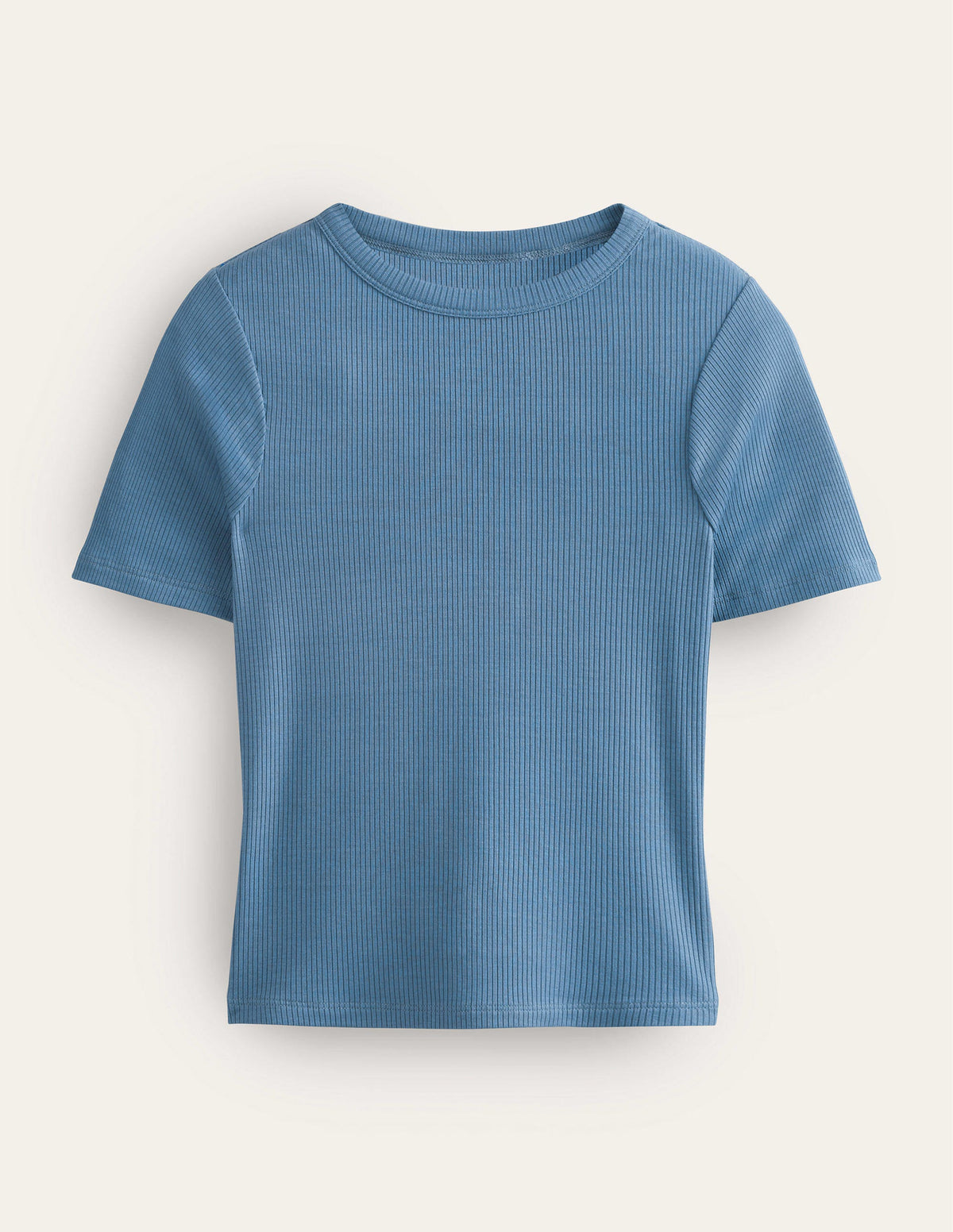 T-shirt ajusté et côtelé à col rond-Bleu capitaine-5