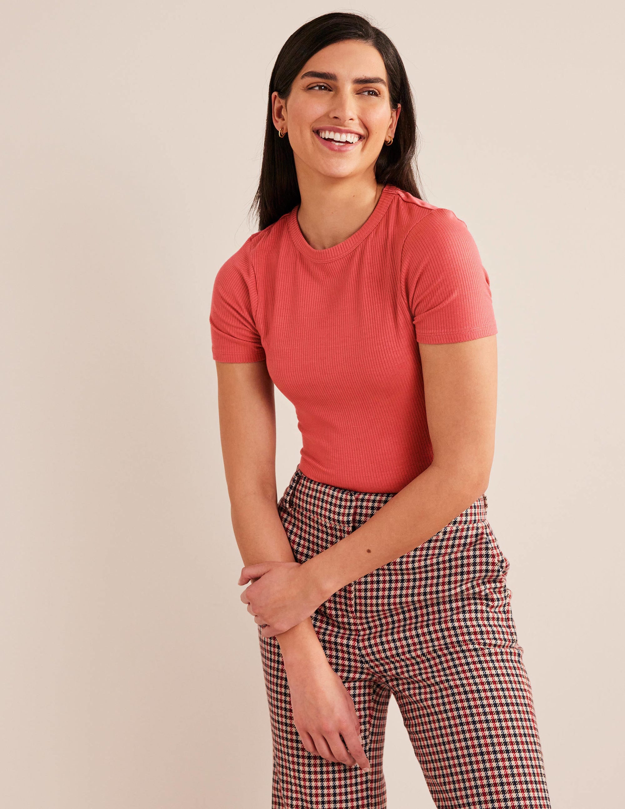 Soft Ribbed Crew Neck T-shirt-Fox - Image 1