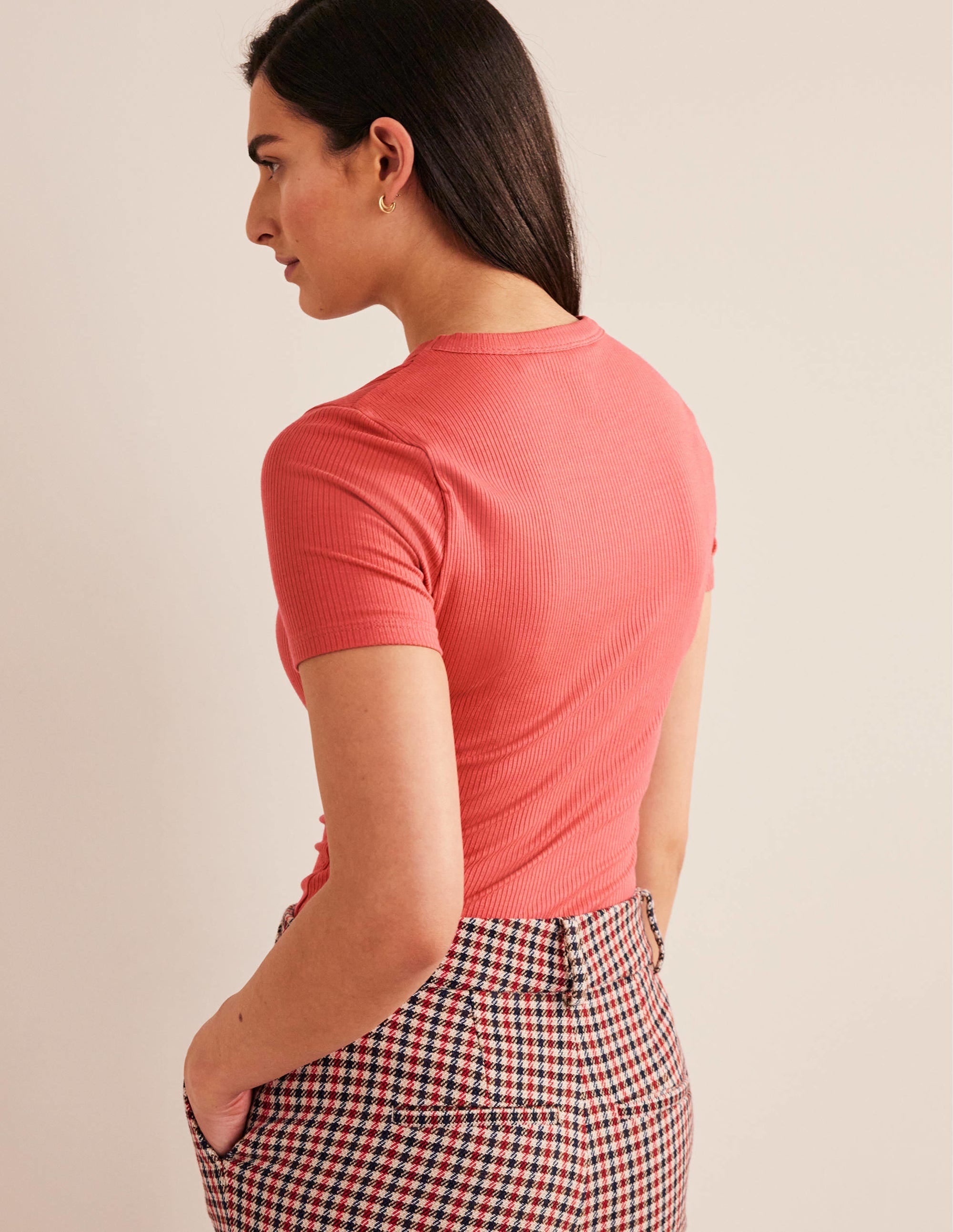 Soft Ribbed Crew Neck T-shirt-Fox - Image 3