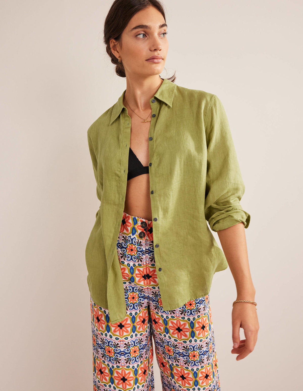 Nouvelle chemise en lin-Citron vert doré - Image 1