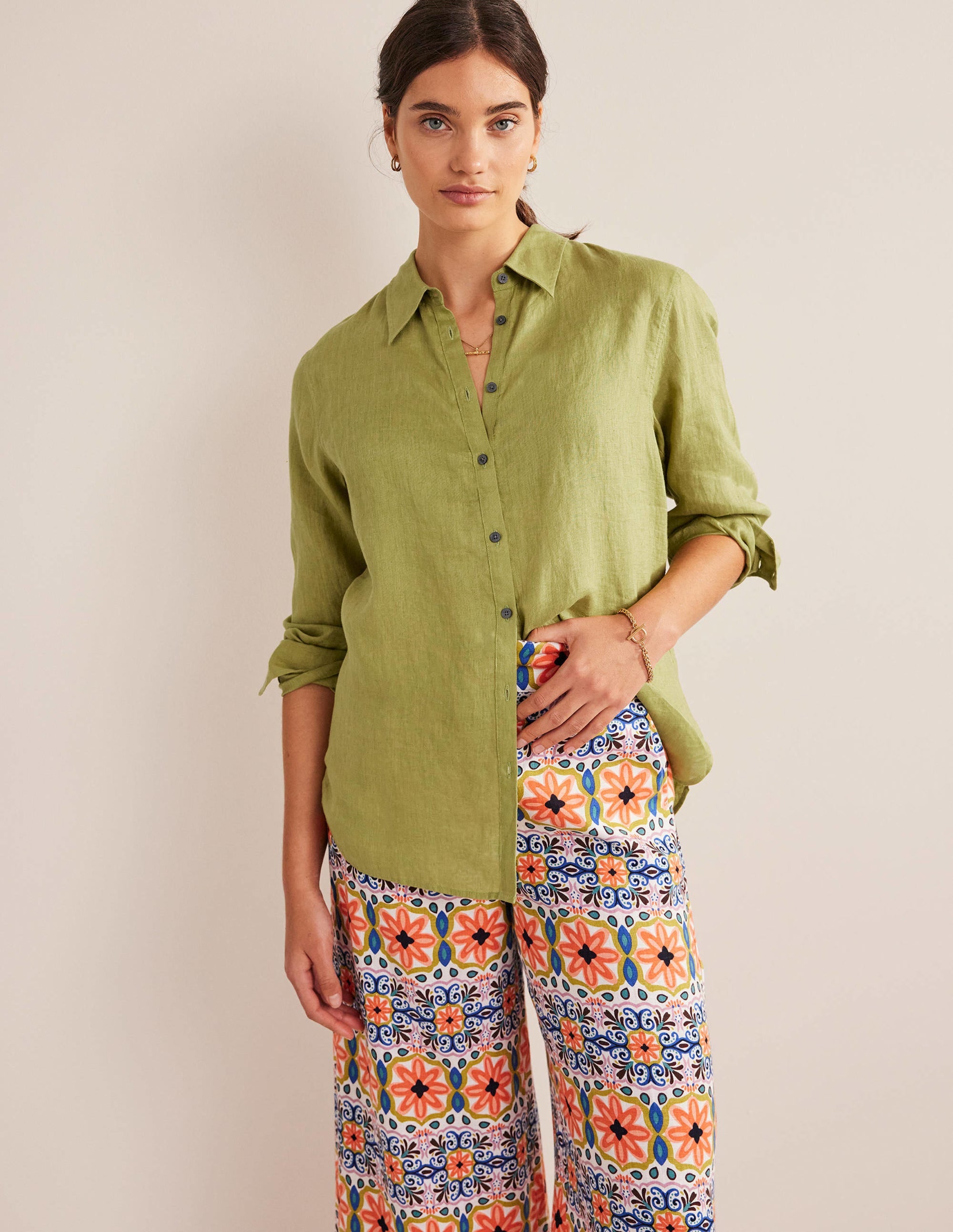 Nouvelle chemise en lin-Citron vert doré - Image 4