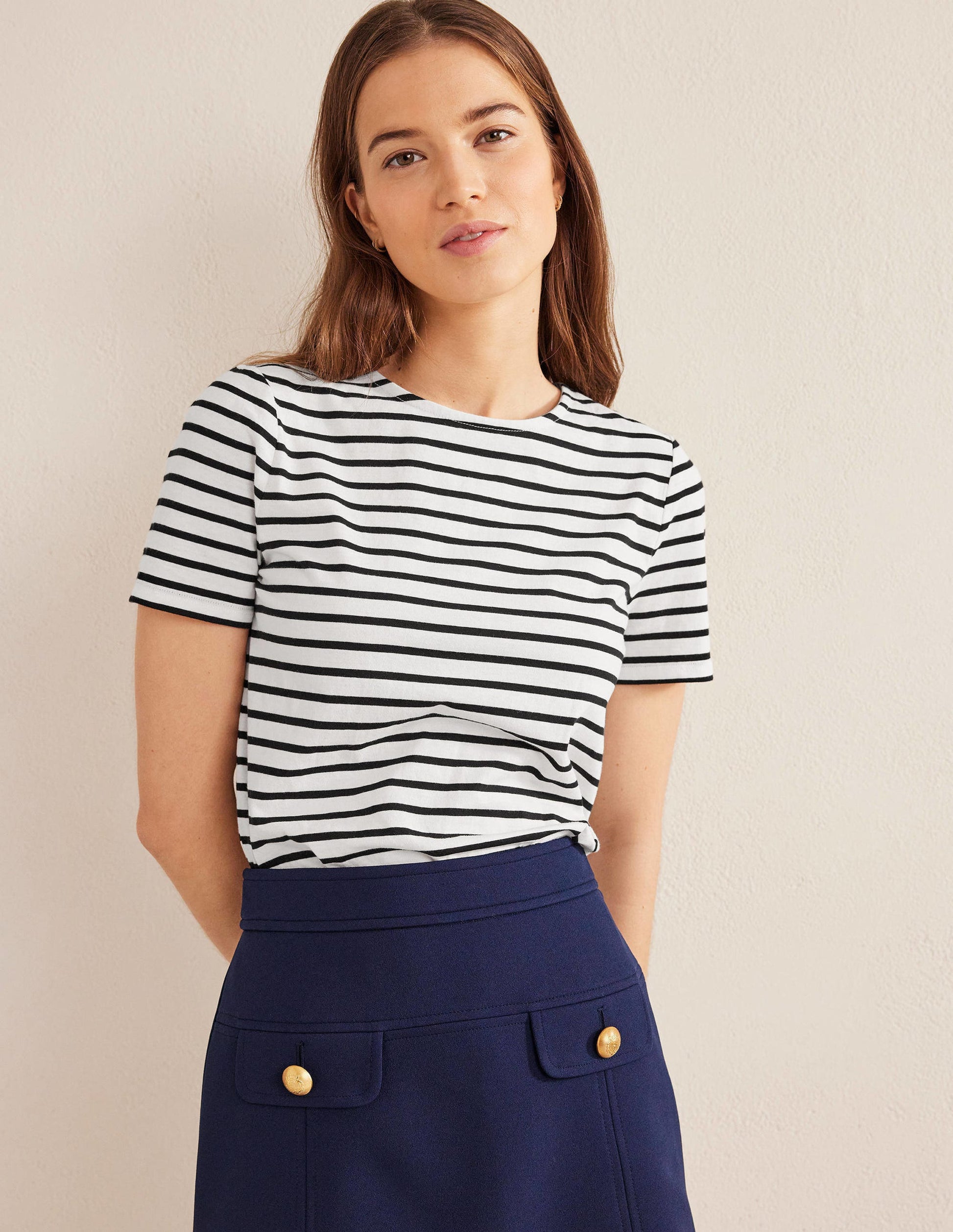Bea Short Sleeve Breton-Ivory, Black-1