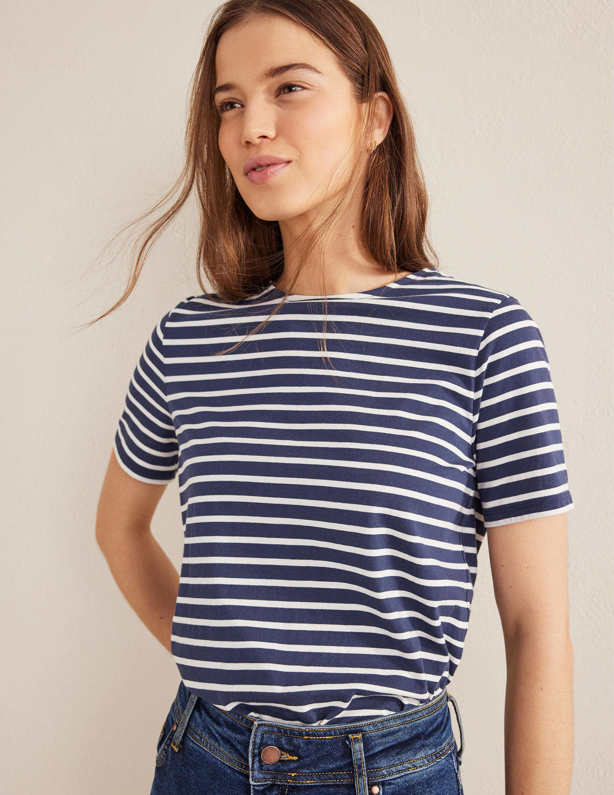 Bea Short Sleeve Breton-Navy, Ivory - Image 1