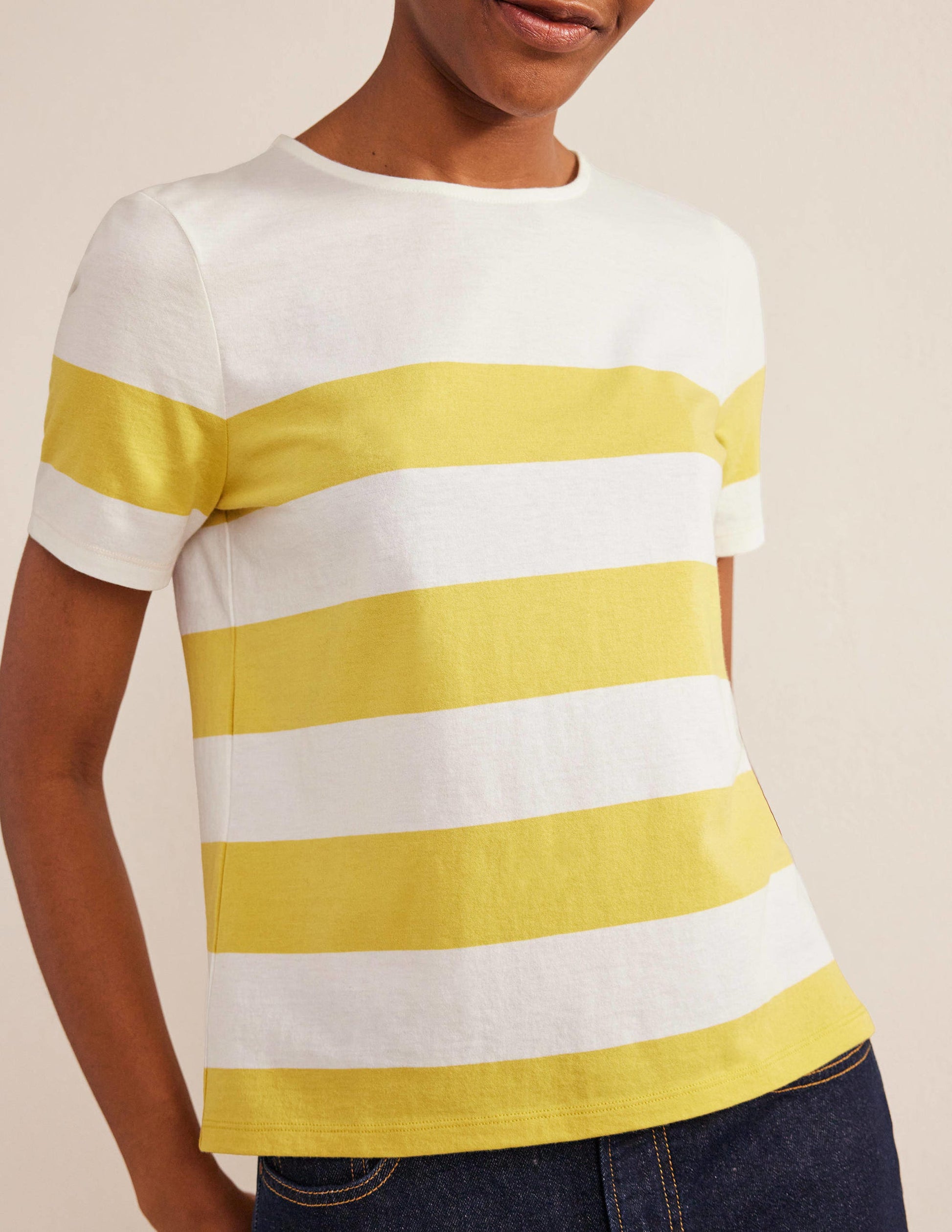 Bea Breton-Shirt mit kurzen Ärmeln-Süßes Honiggelb/Naturweiß, Gestreift-4